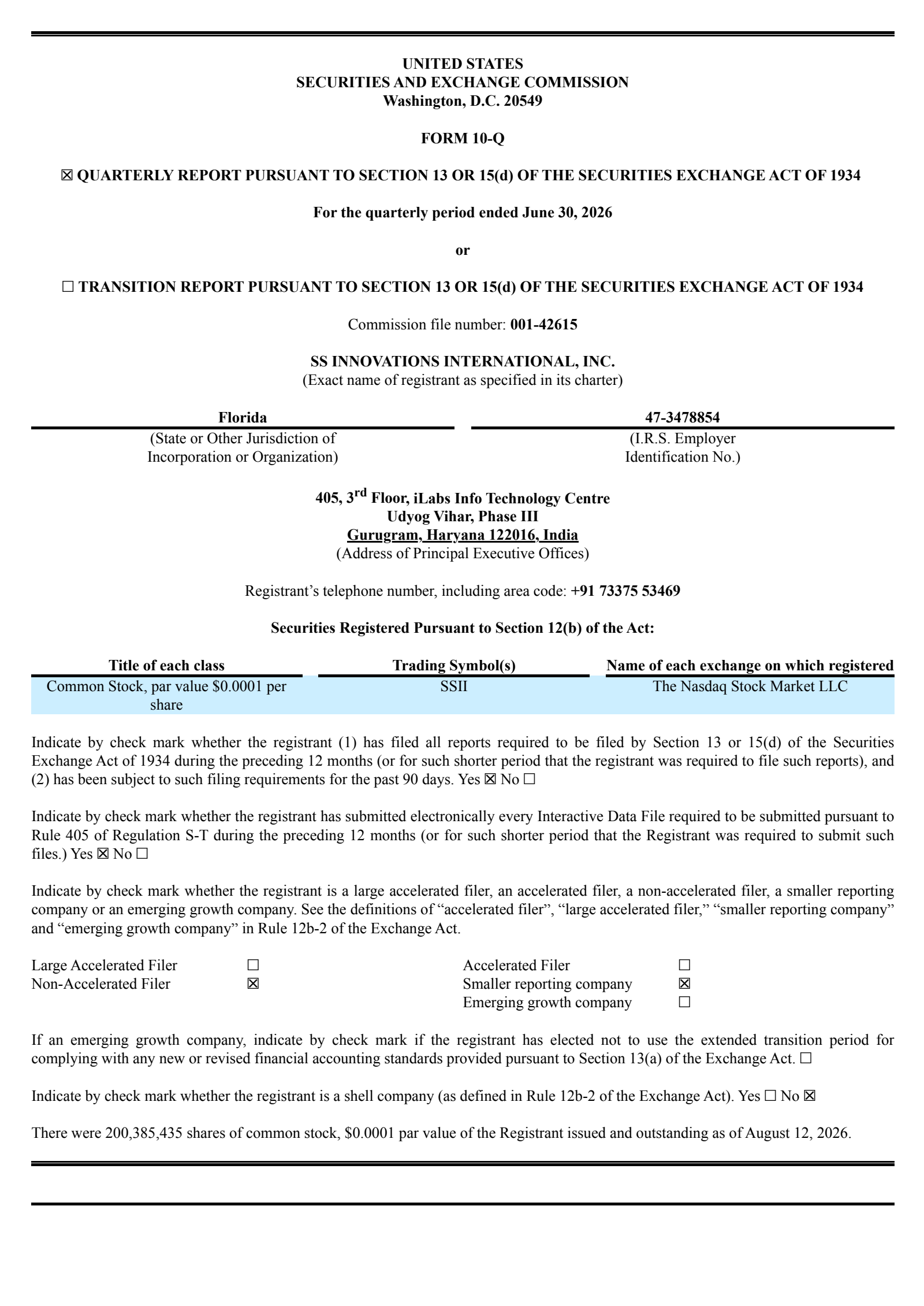 SS Innovations International's Q2 2026 Quarterly report