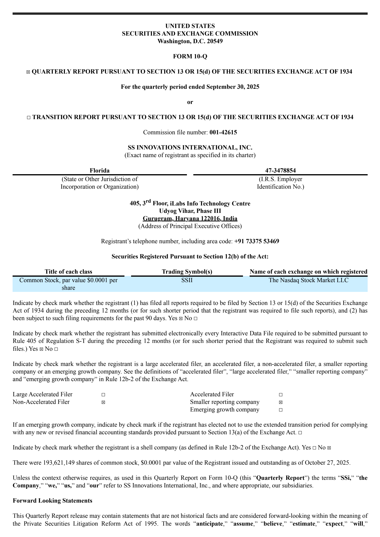 SS Innovations International's Q3 2025 Quarterly report
