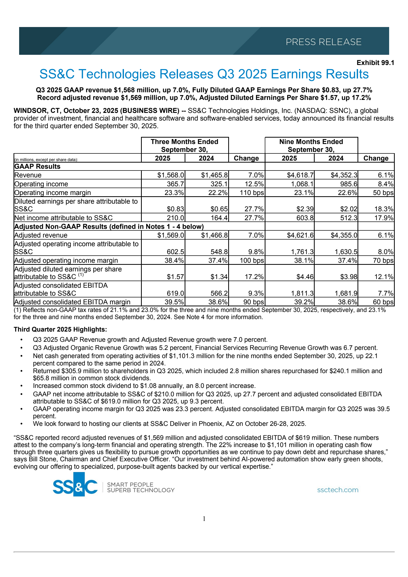 SS&C Technologies' Q3 2025 Earnings Release