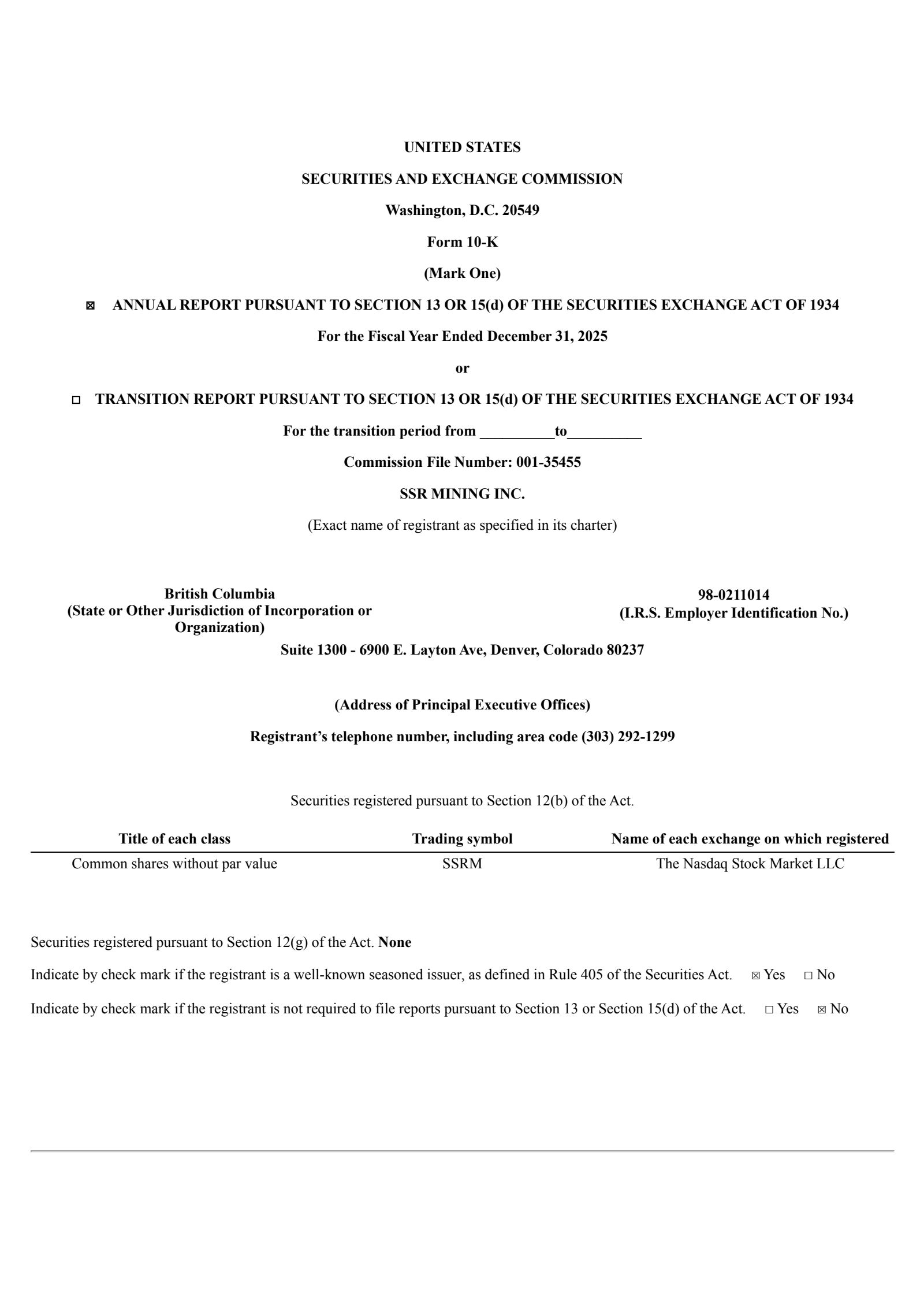 Silver Standard Resources' Q4 2025 Annual report