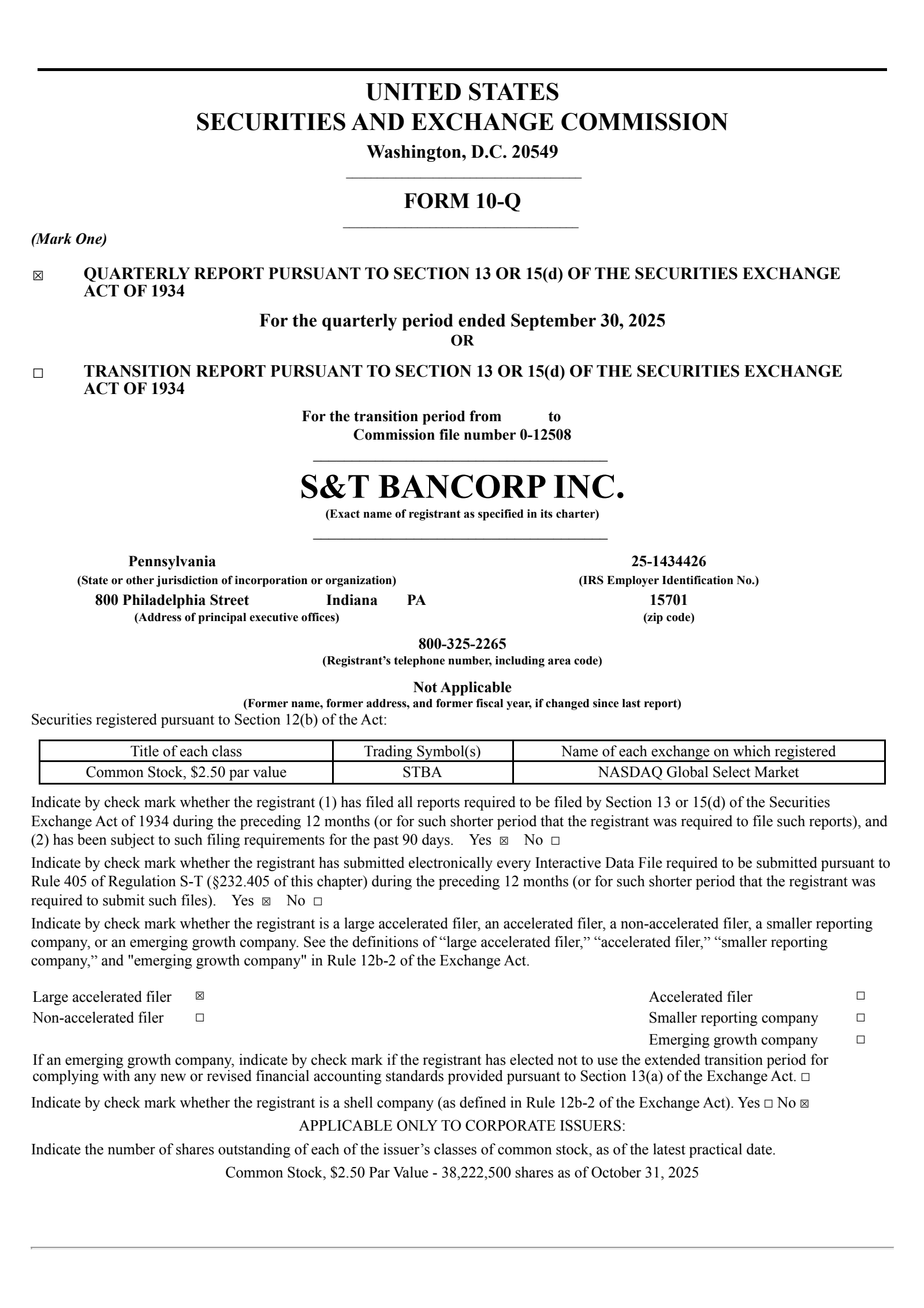 S&T Bancorp's Q3 2025 Quarterly Report