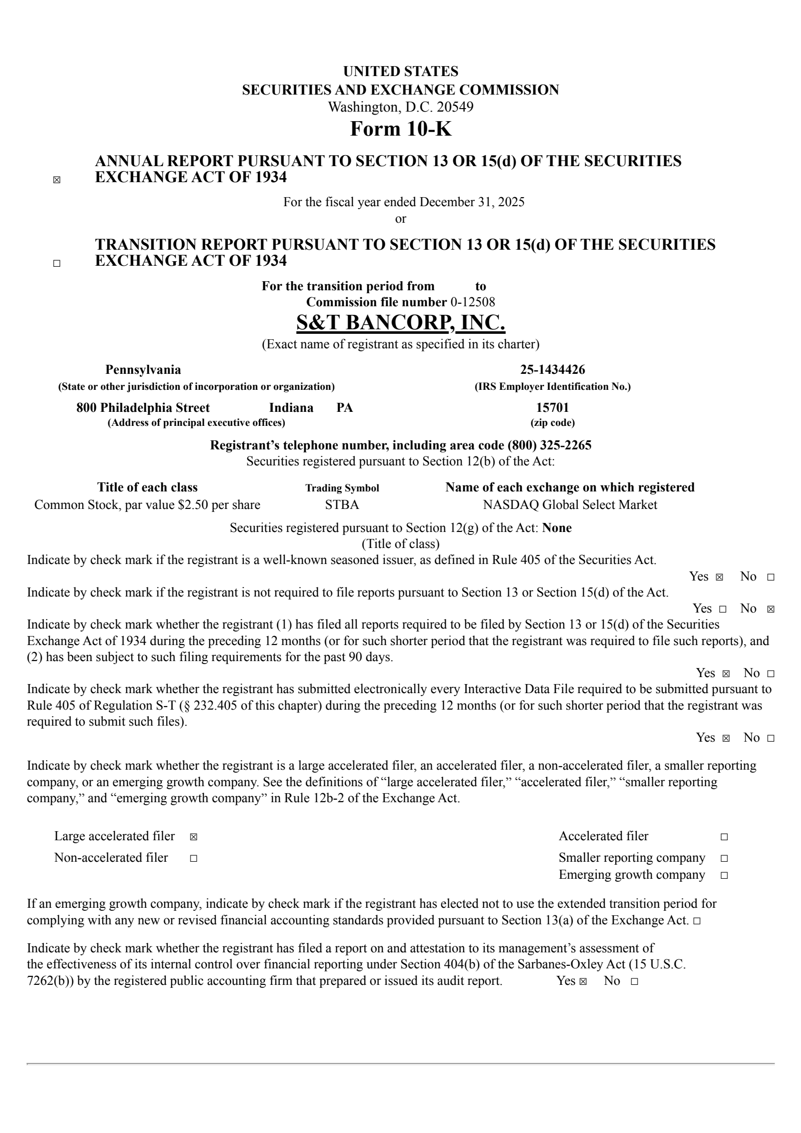 S&T Bancorp's Q4 2025 Annual report