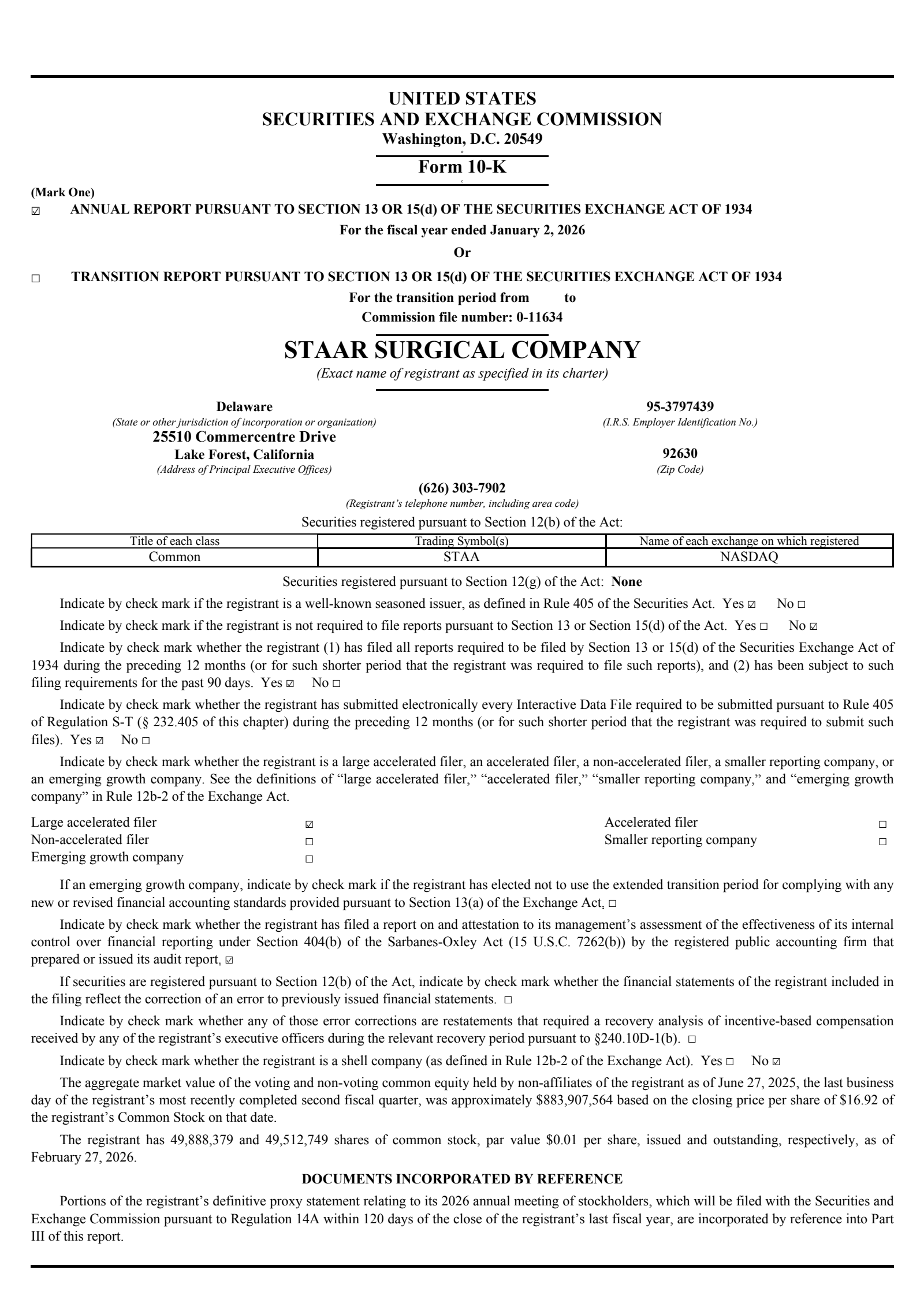 STAAR Surgical's Q4 2025 Annual report