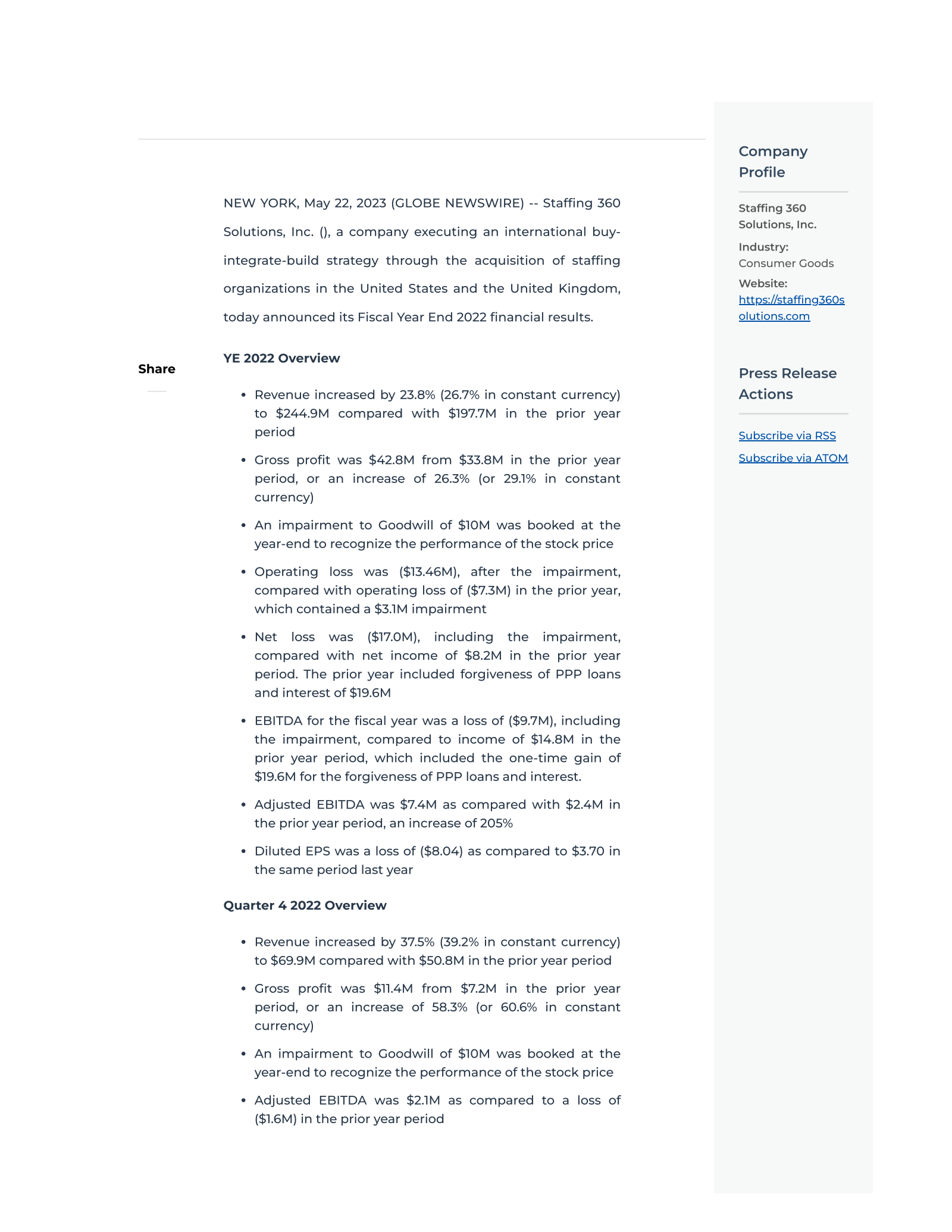 Staffing 360 Solutions' Q4 2022 Annual report