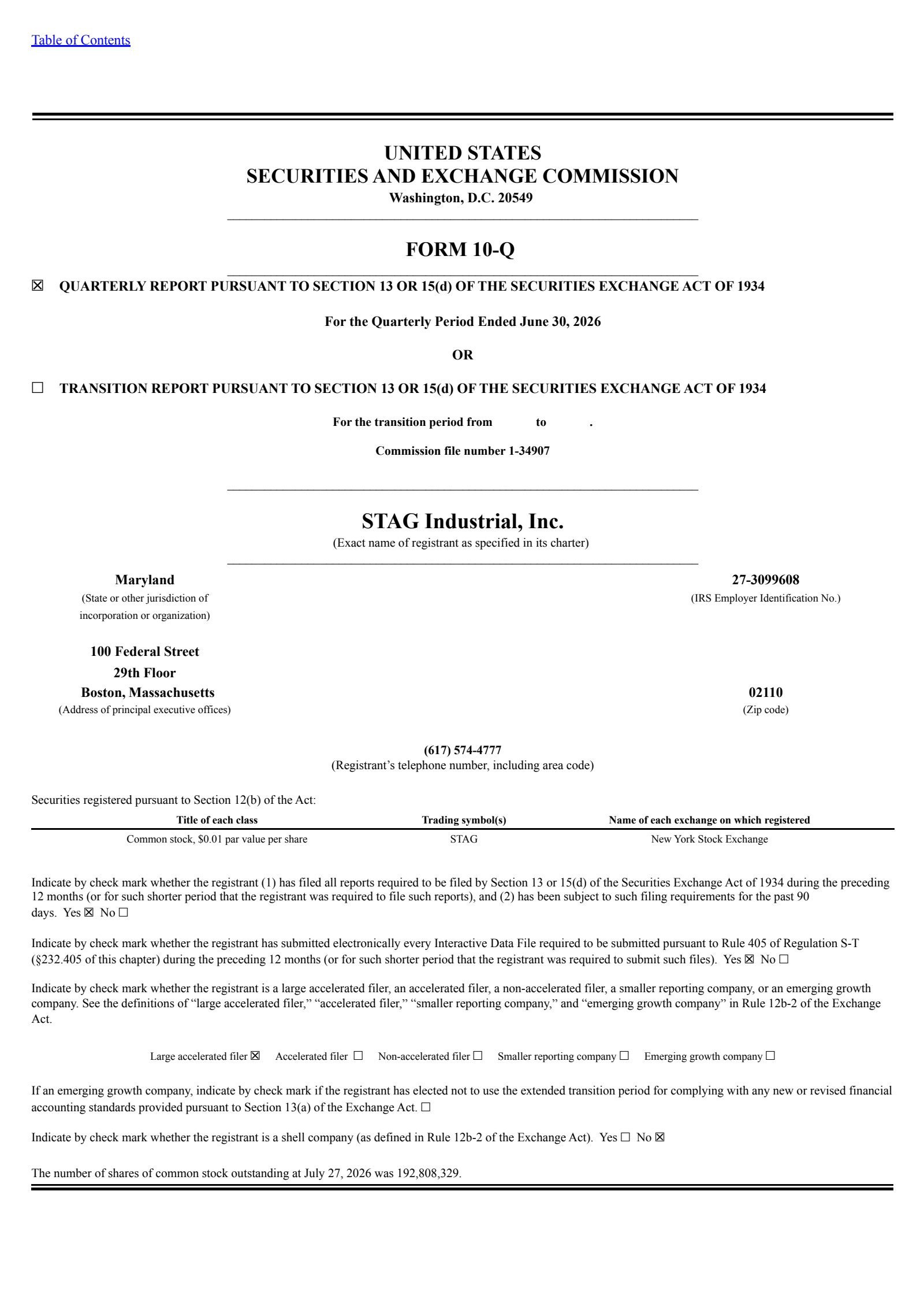 Stag Industrial's Q2 2026 Quarterly report