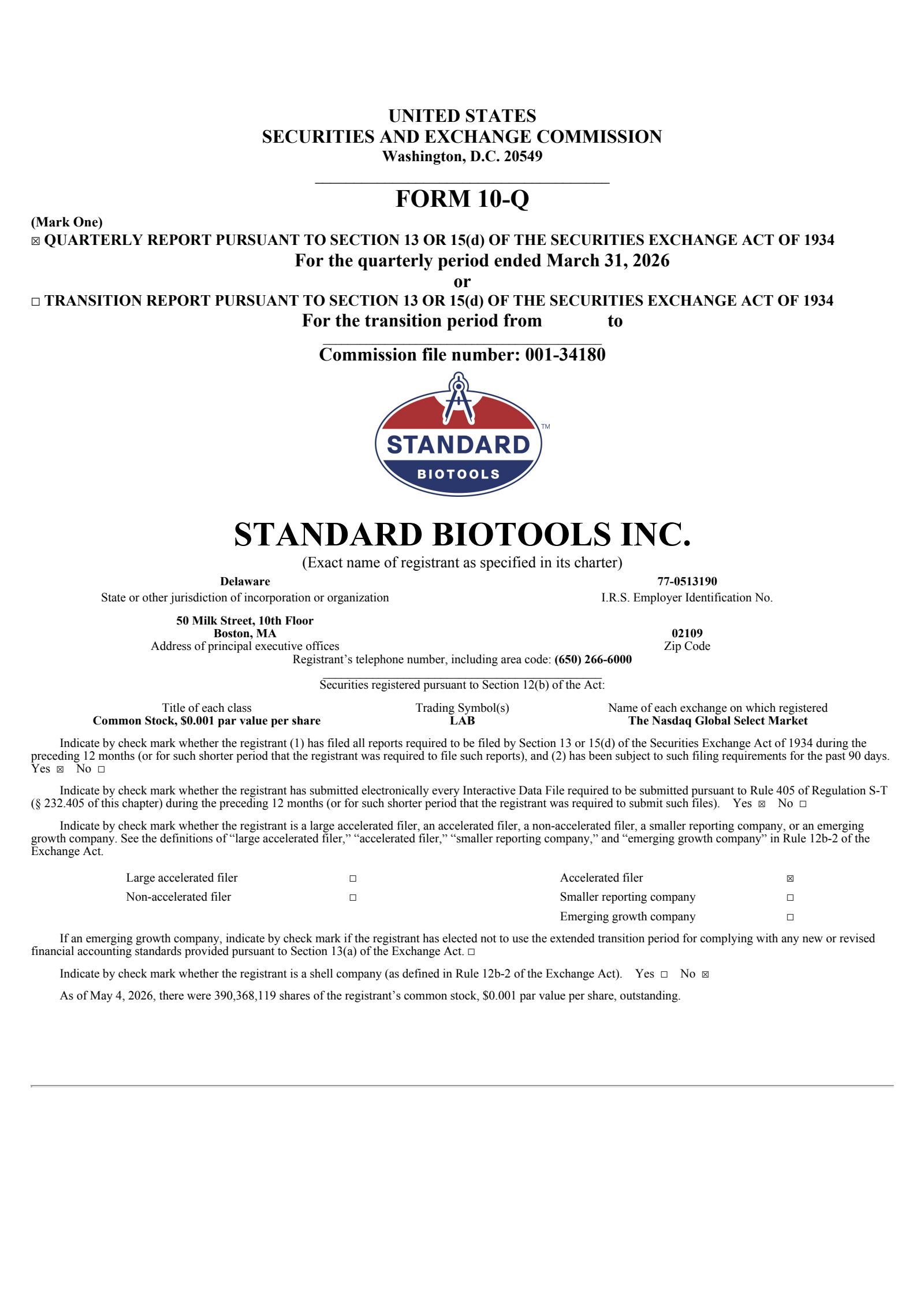 Standard BioTools' Q1 2026 Quarterly report