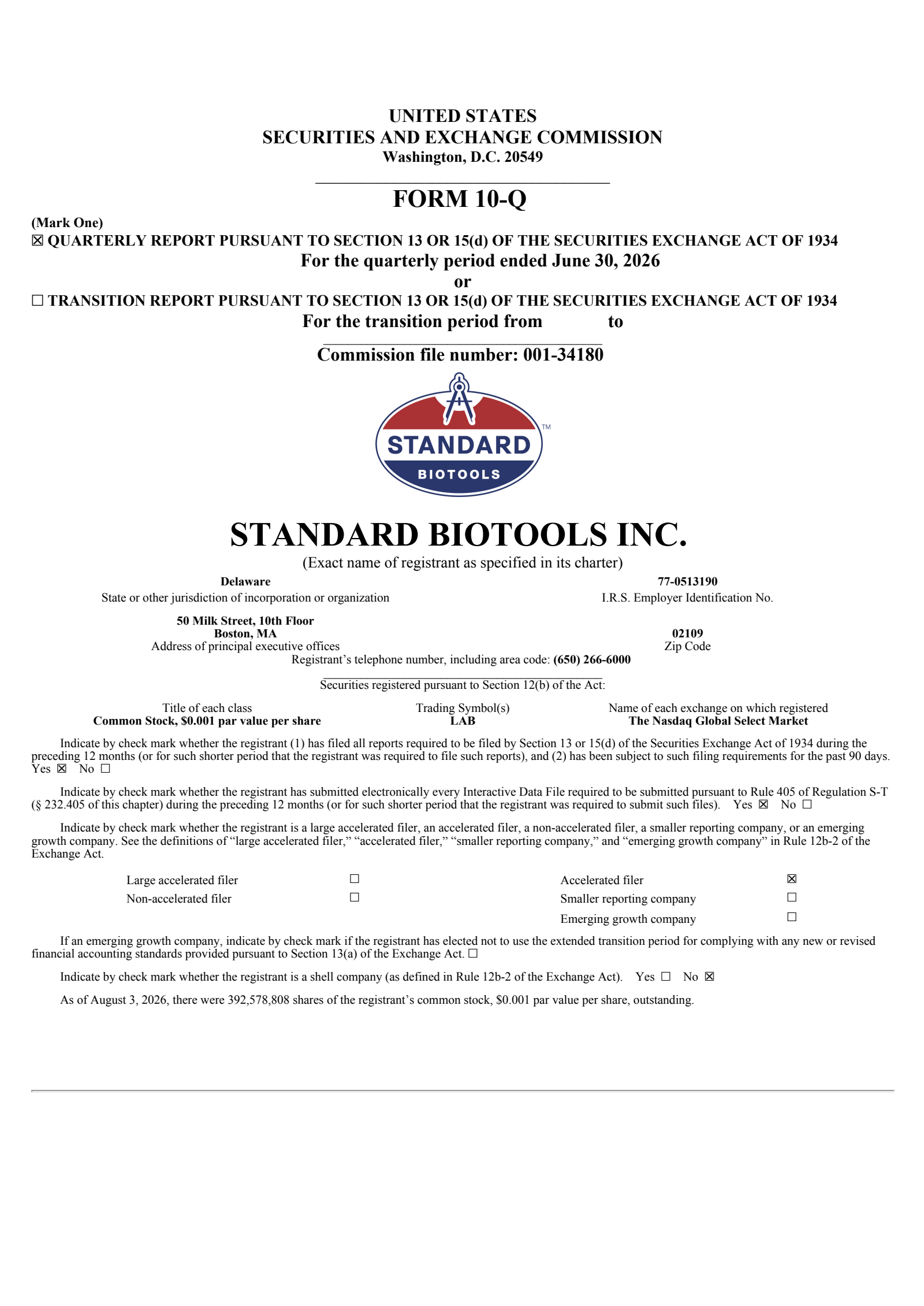 Standard BioTools' Q2 2026 Quarterly report