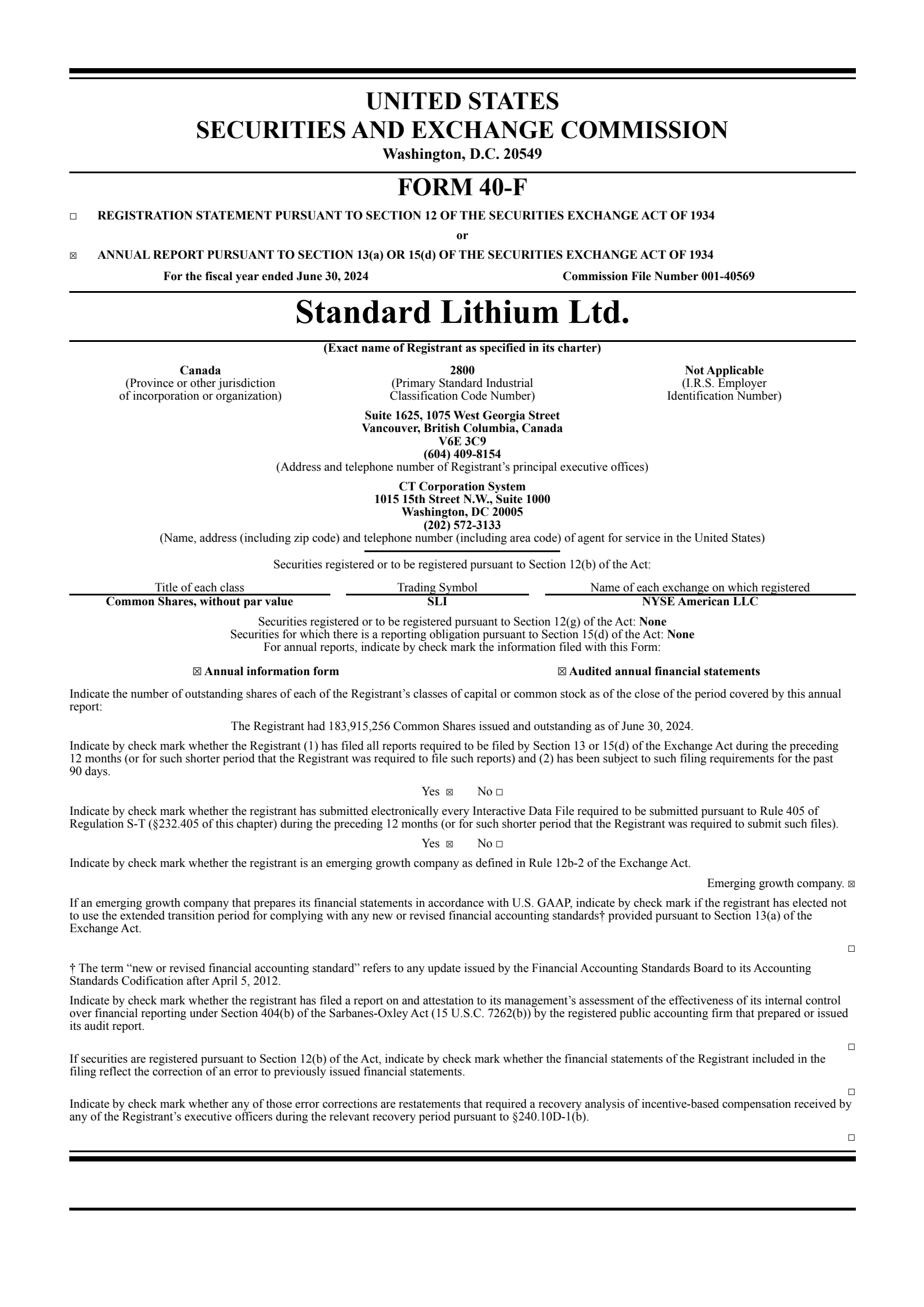 Standard Lithium's Q4 2024 Annual report