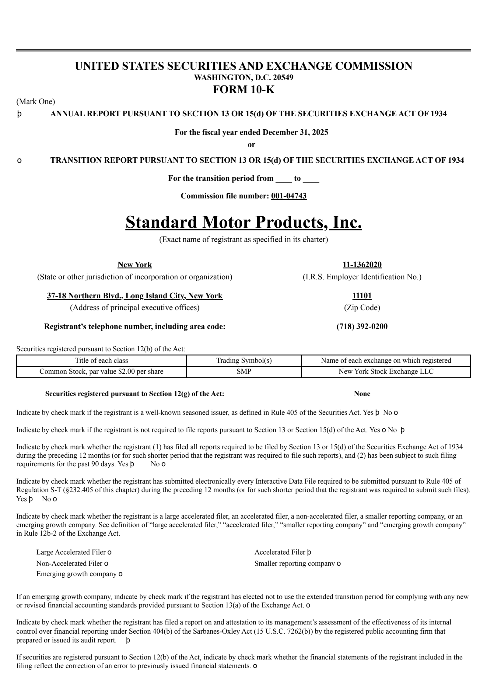 Standard Motor Products' Q4 2025 Annual report