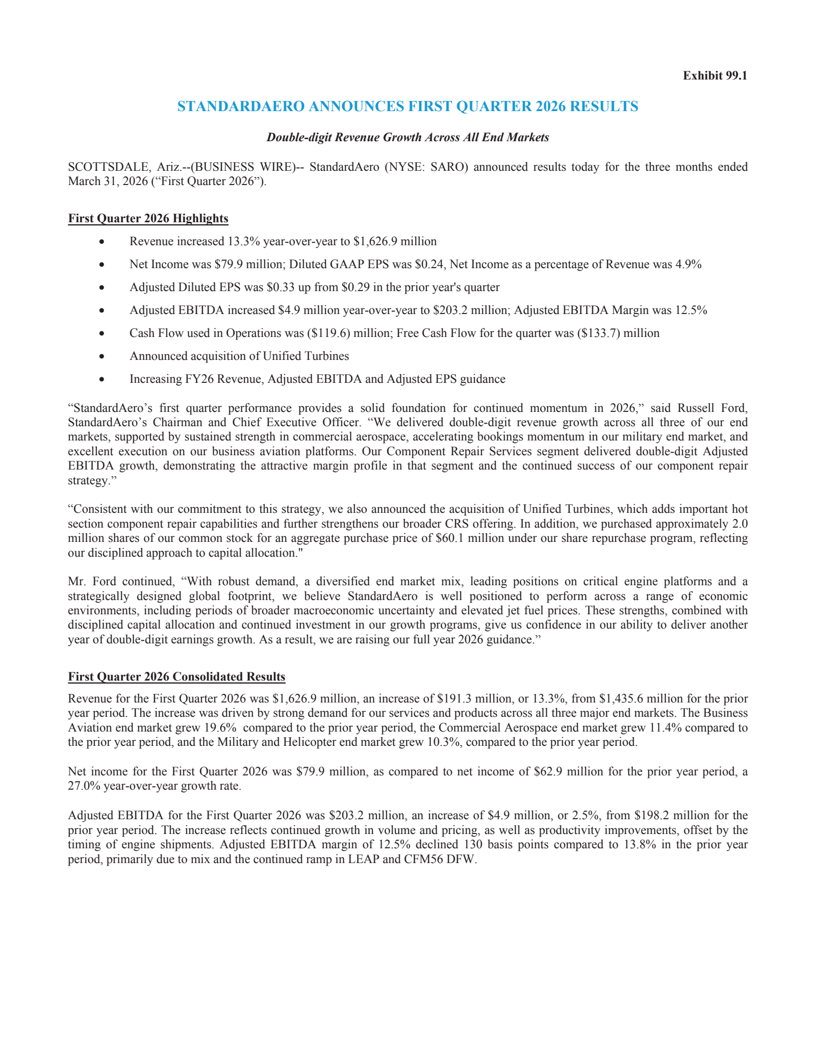 StandardAero's Q1 2026 Press Release