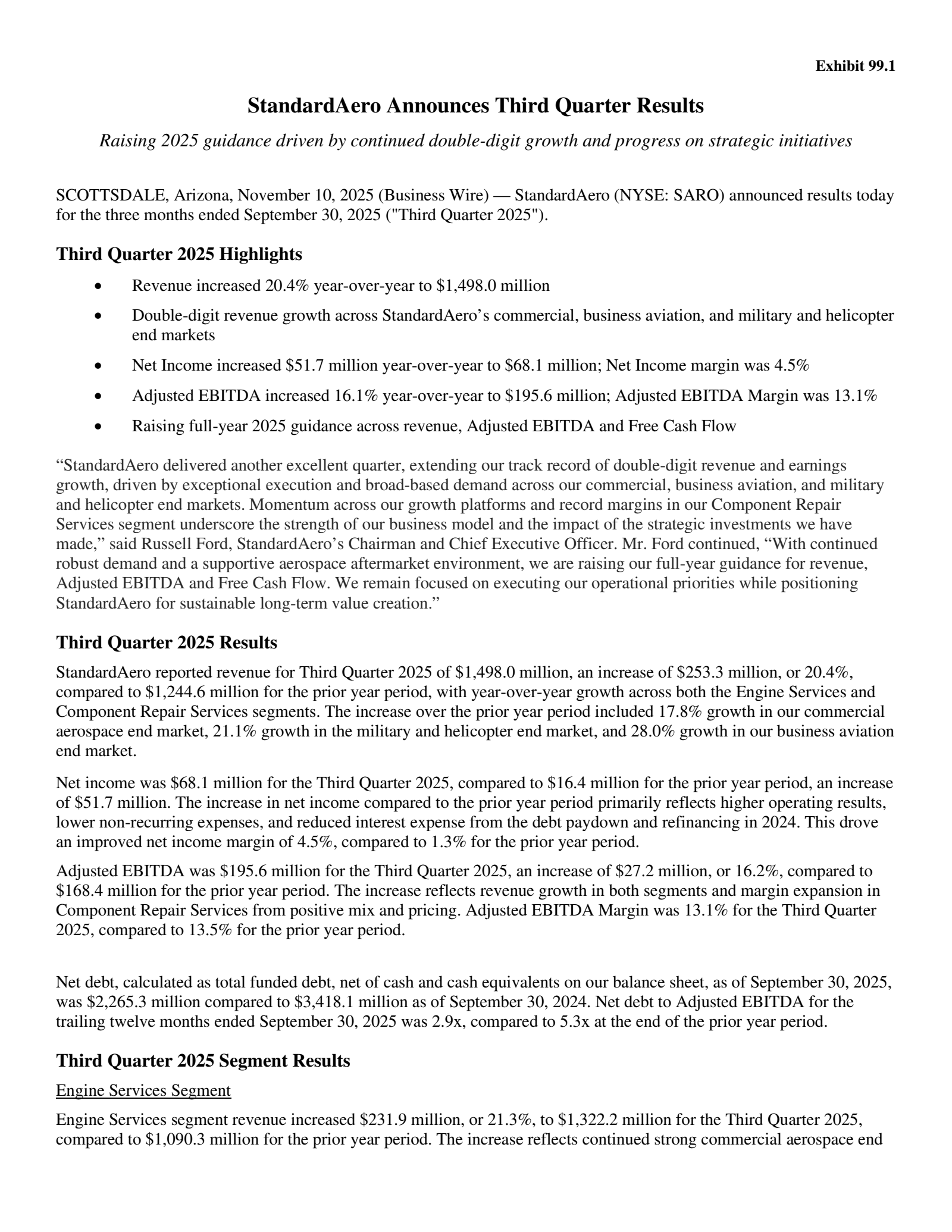 StandardAero's Q3 2025 Earnings Release
