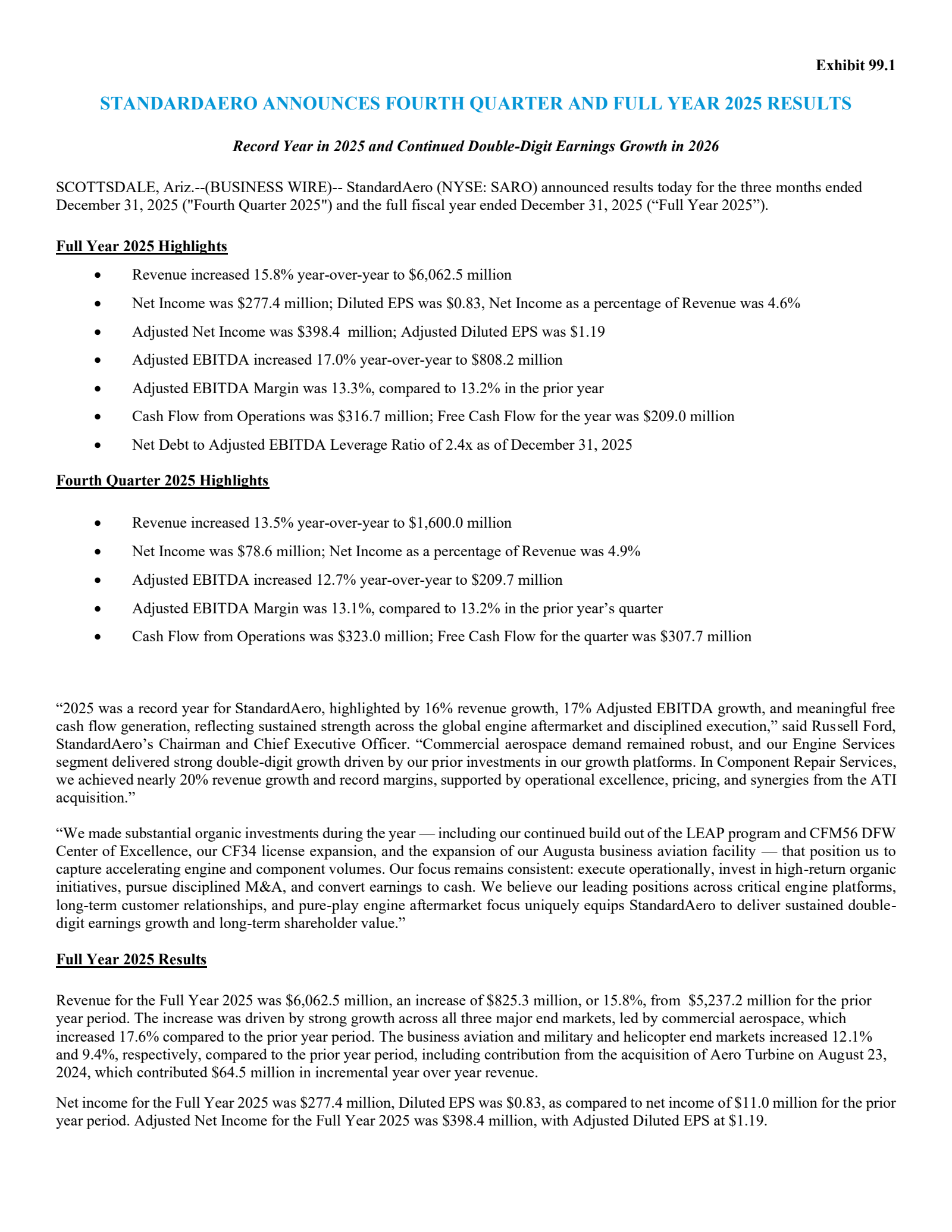 StandardAero's Q4 2025 Press Release