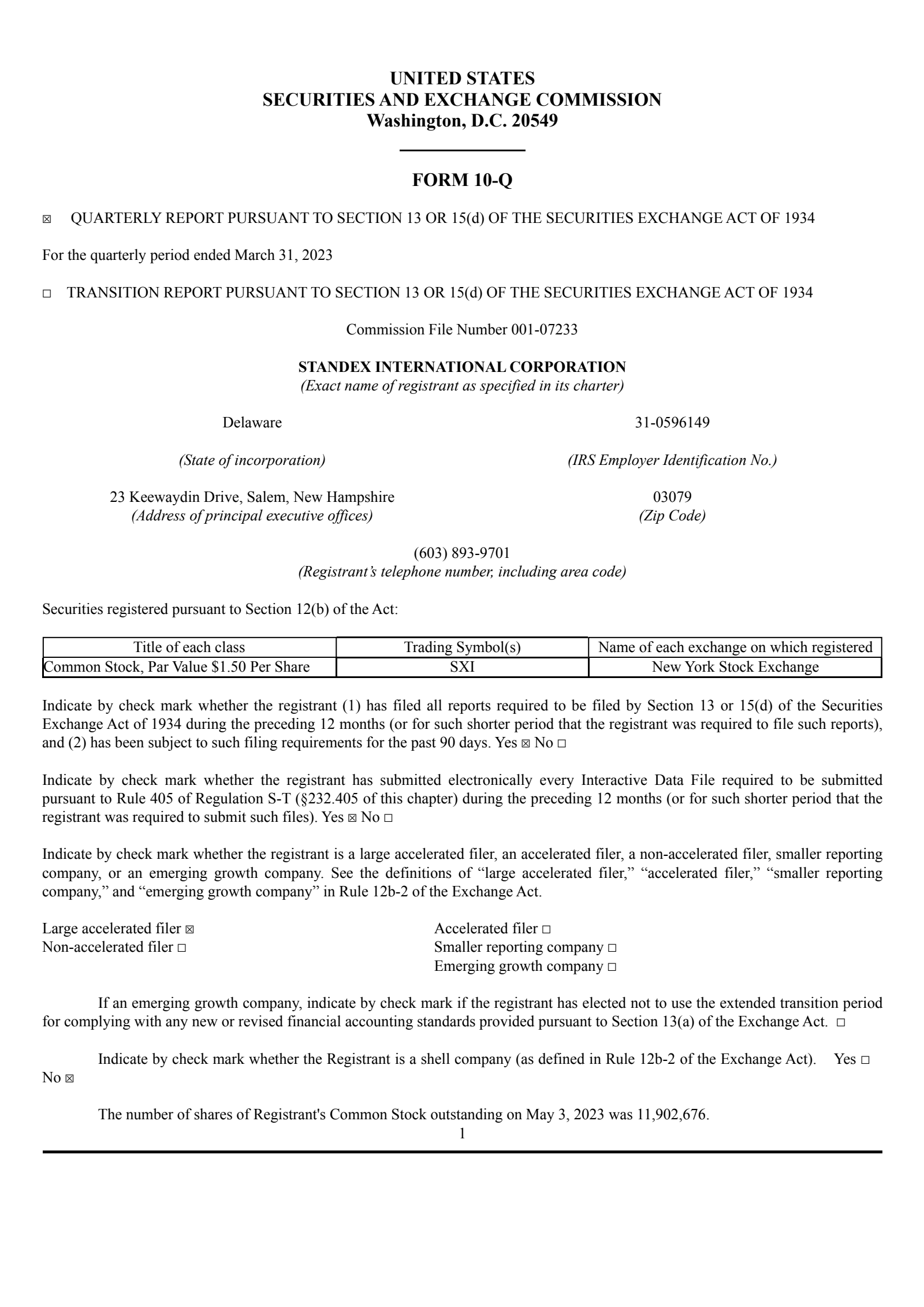 Standex International's Q3 2023 Quarterly report