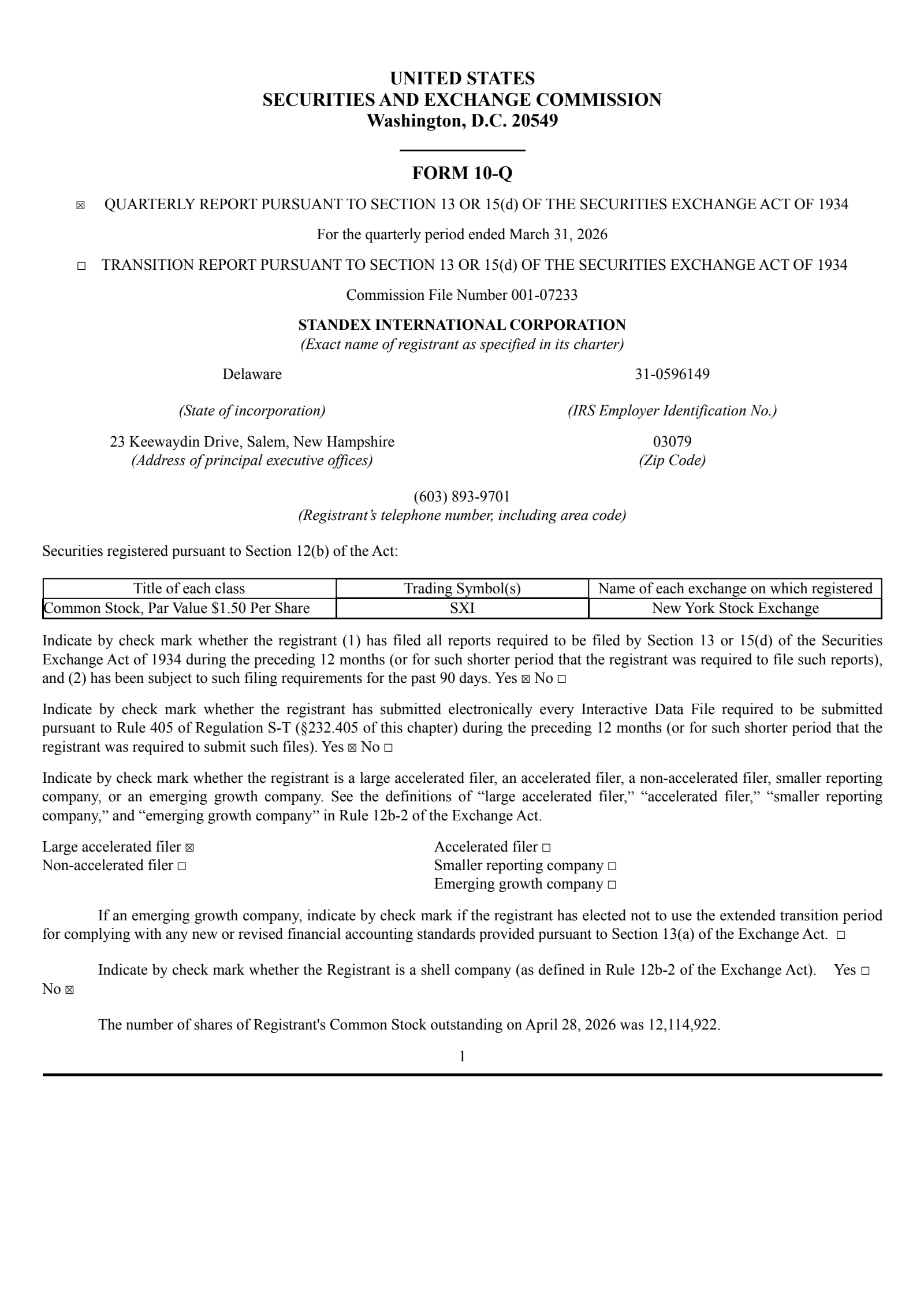 Standex International's Q3 2026 Quarterly report