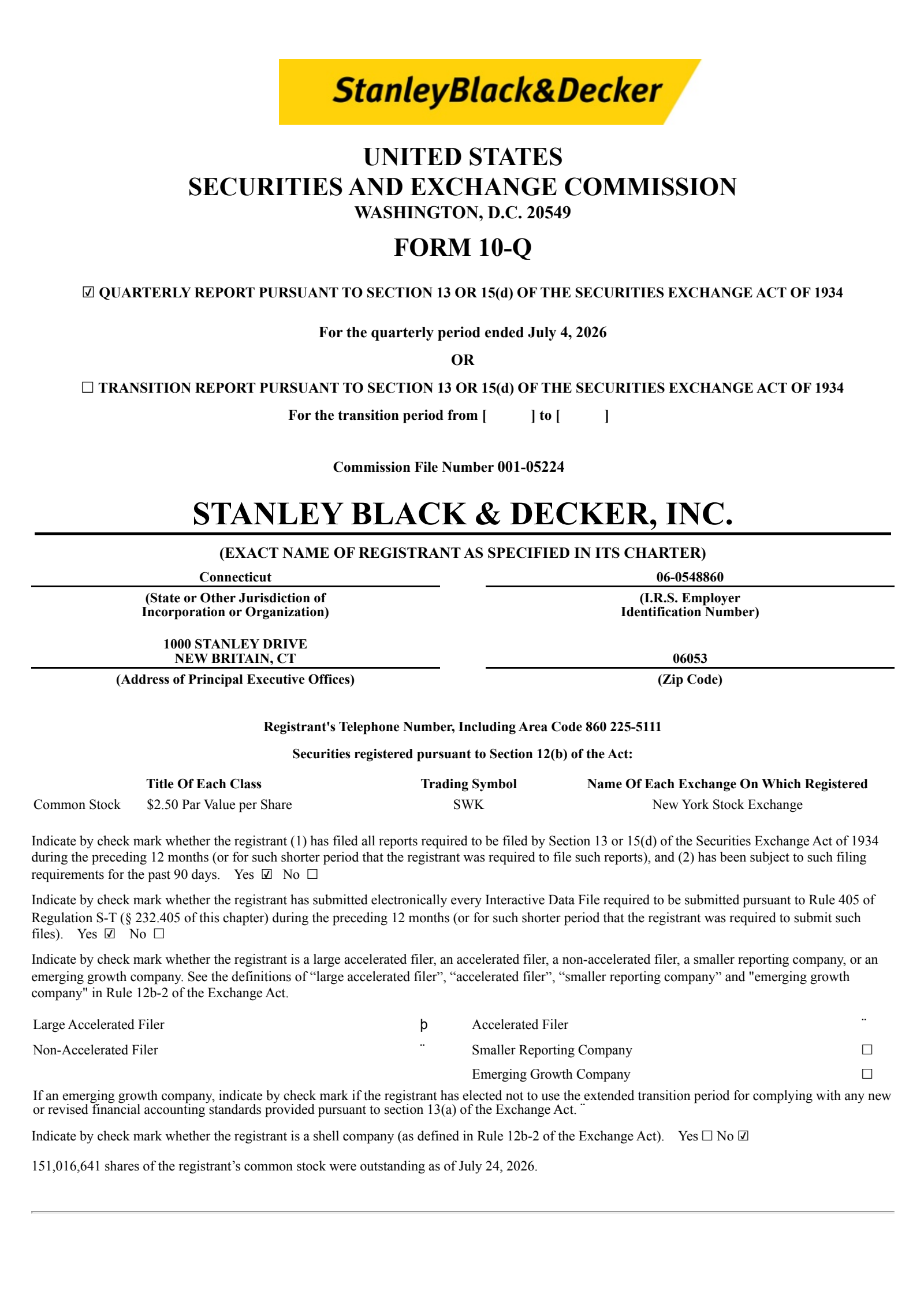 Stanley Black & Decker's Q2 2026 Quarterly report