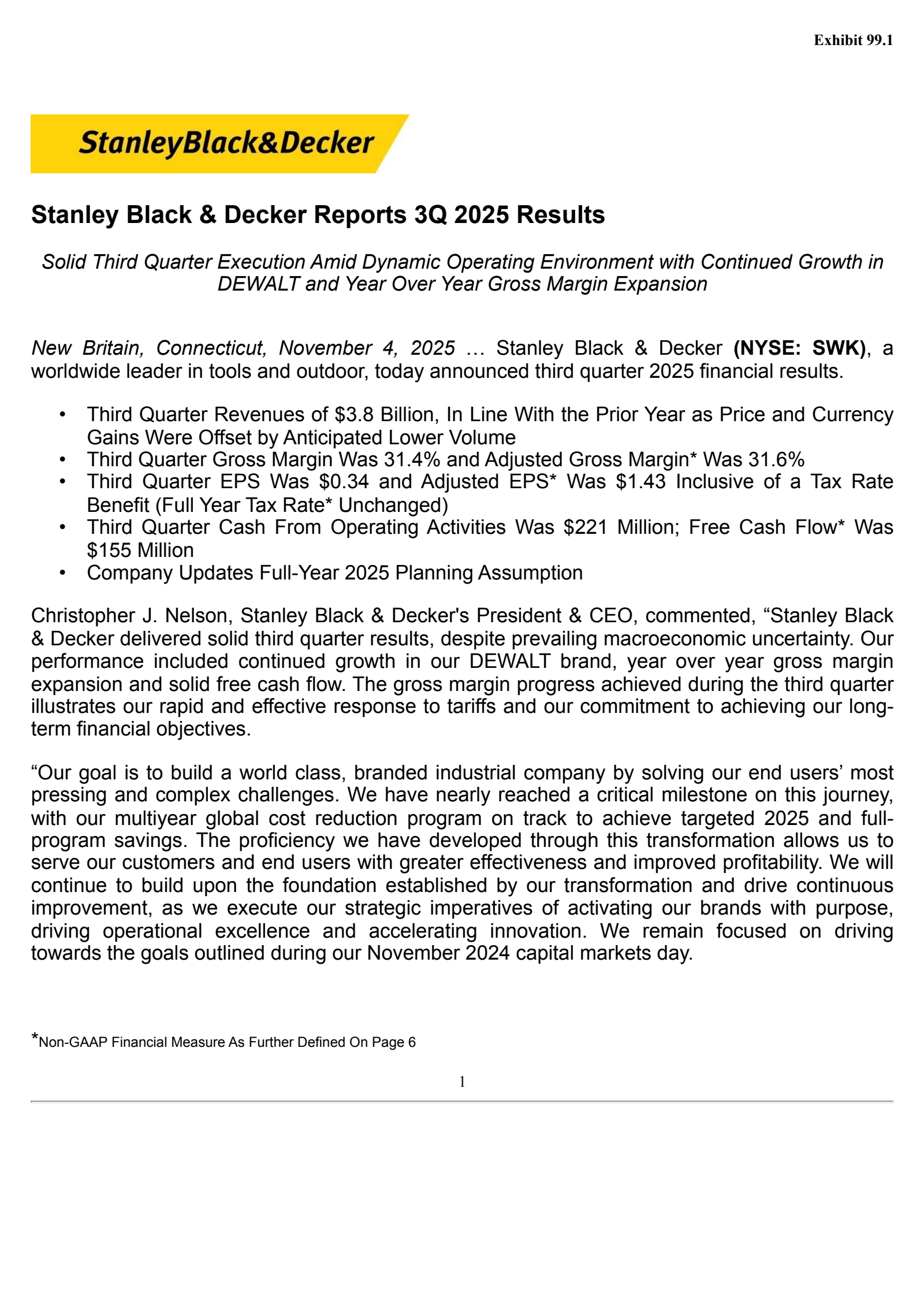 Stanley Black & Decker's Q3 2025 Earnings Release