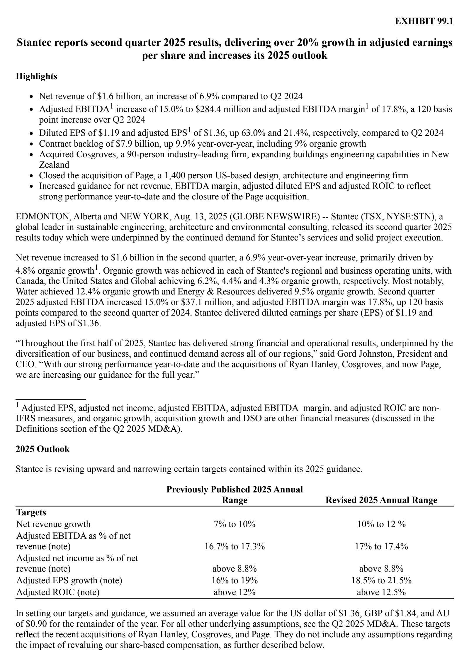 Stantec's Q2 2025 Press Release