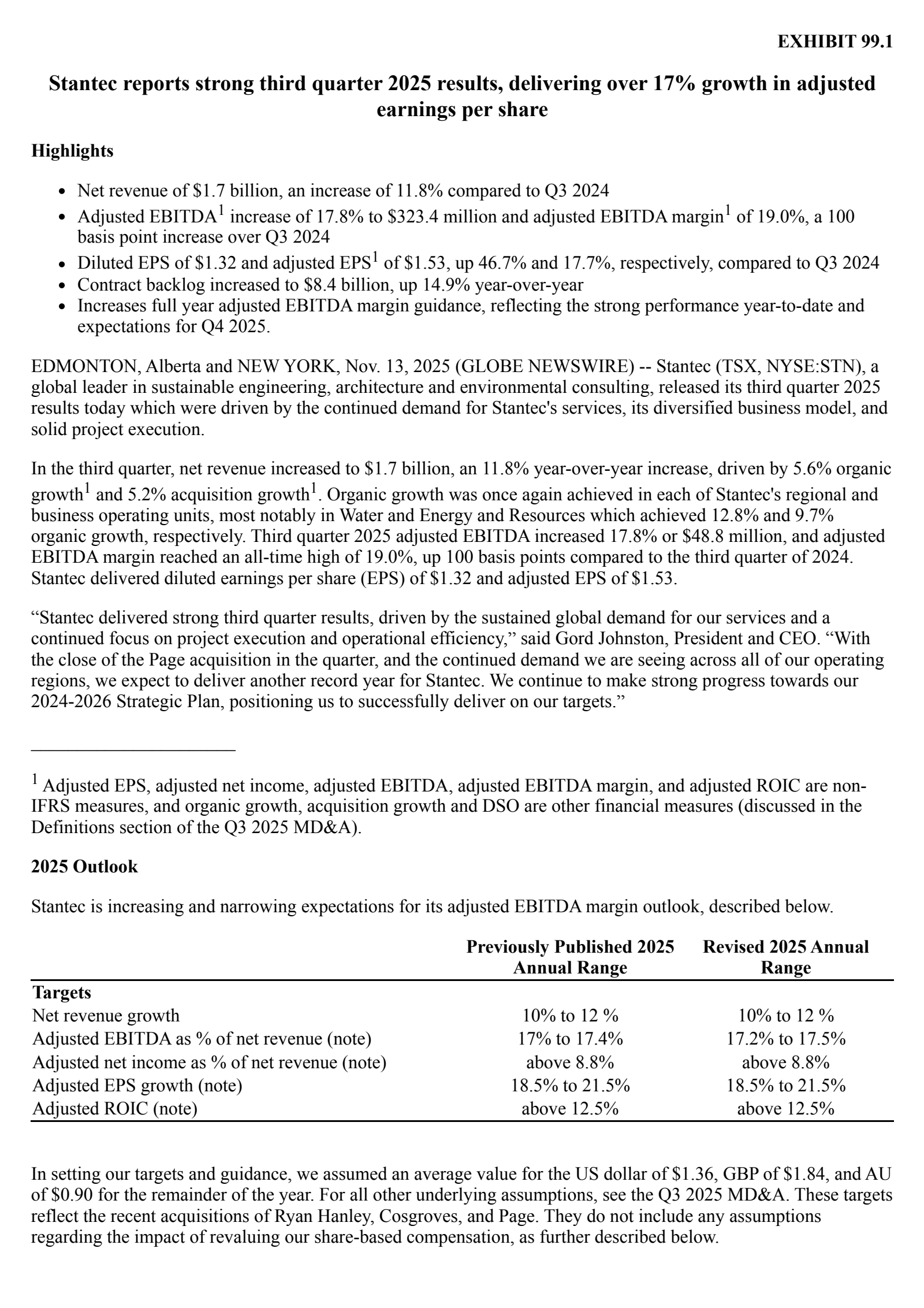 Stantec's Q3 2025 Press Release