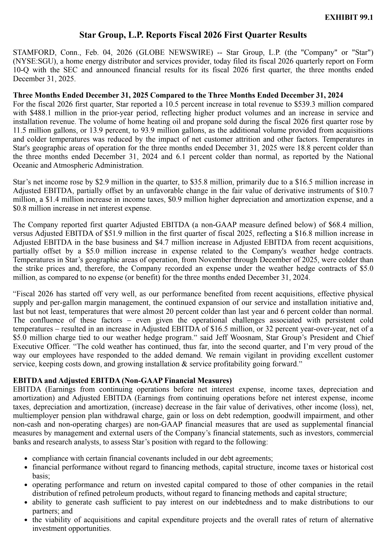 Star Group's Q1 2026 Press Release