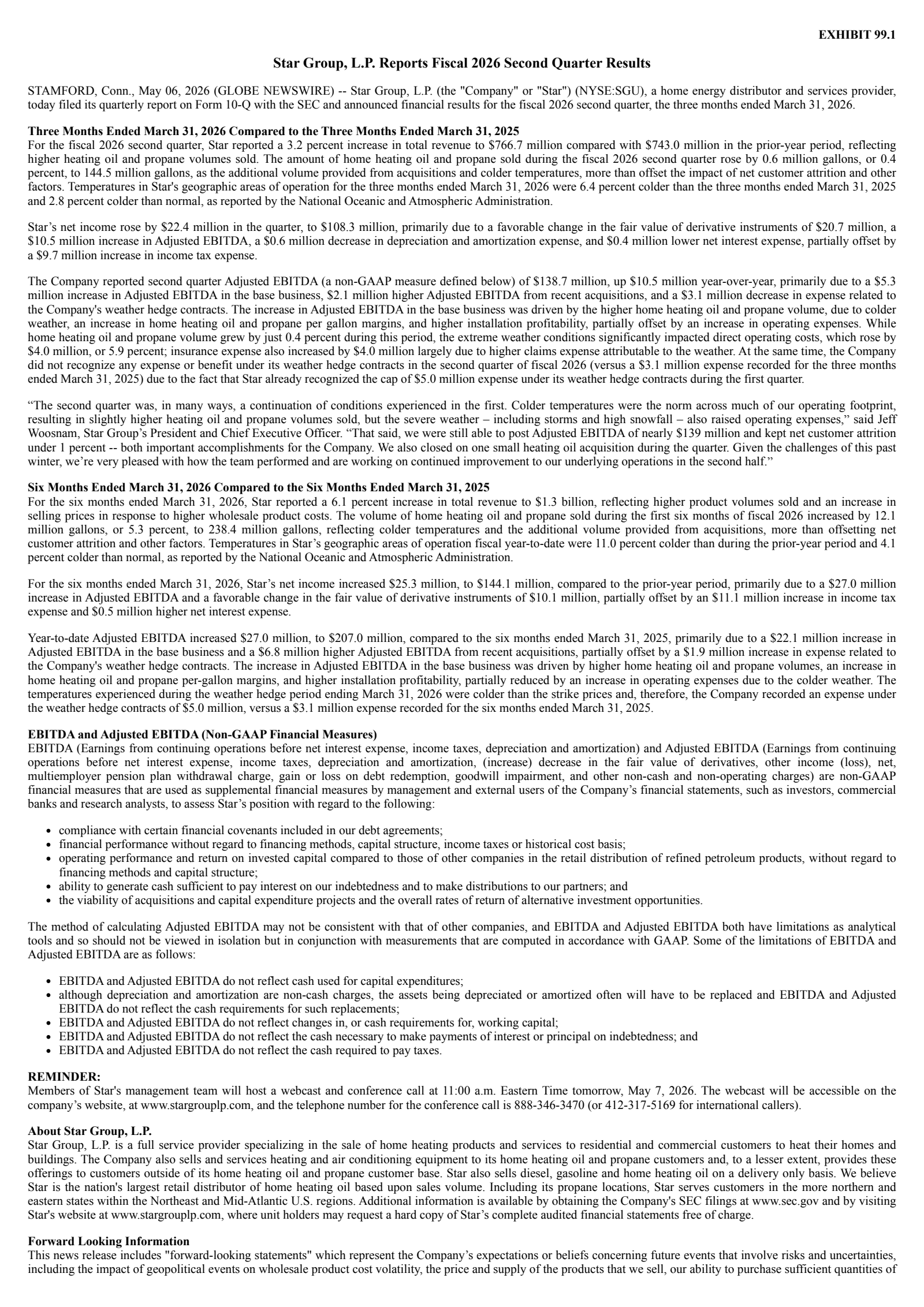 Star Group's Q2 2026 Press Release