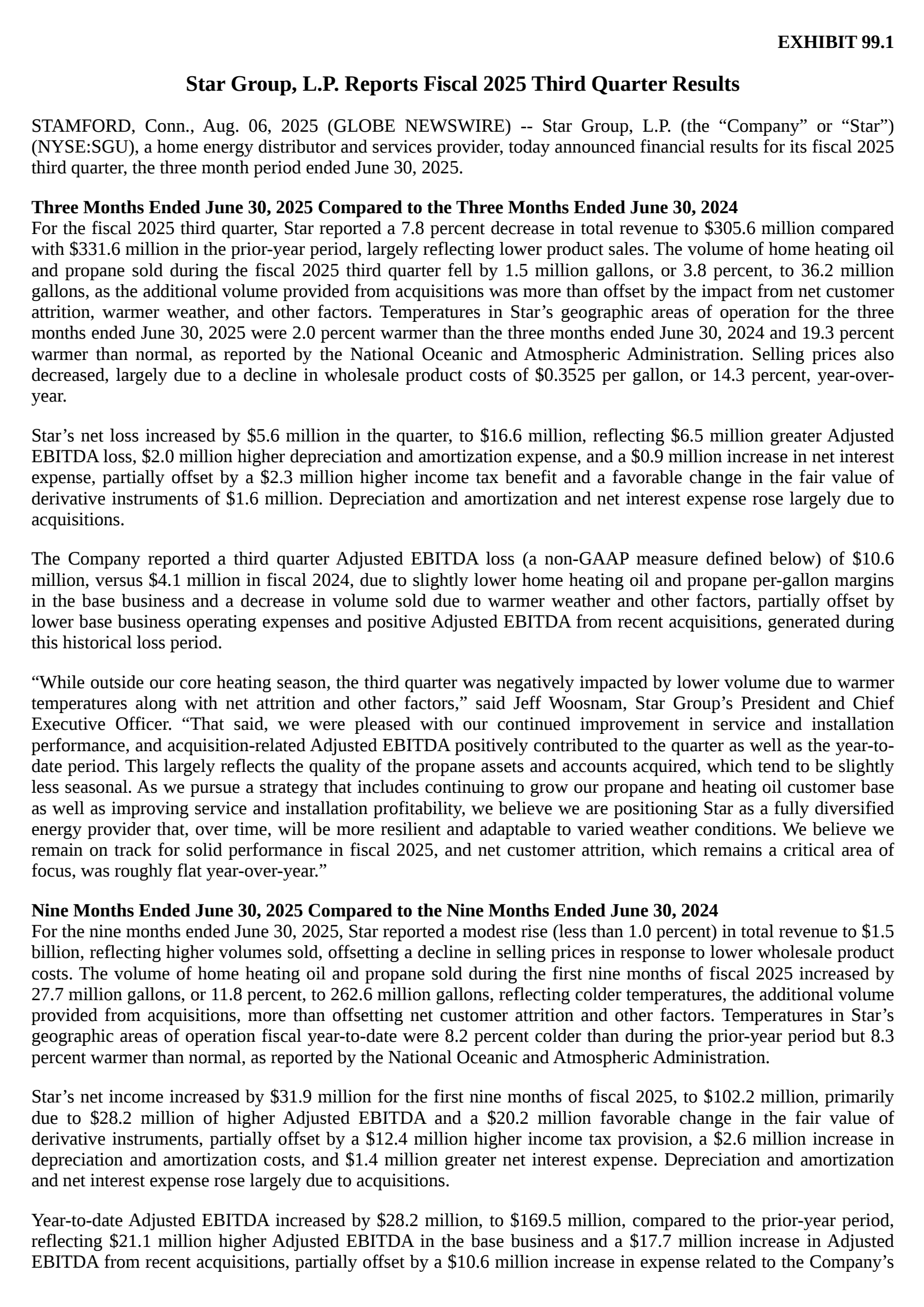 Star Group's Q3 2025 Press Release