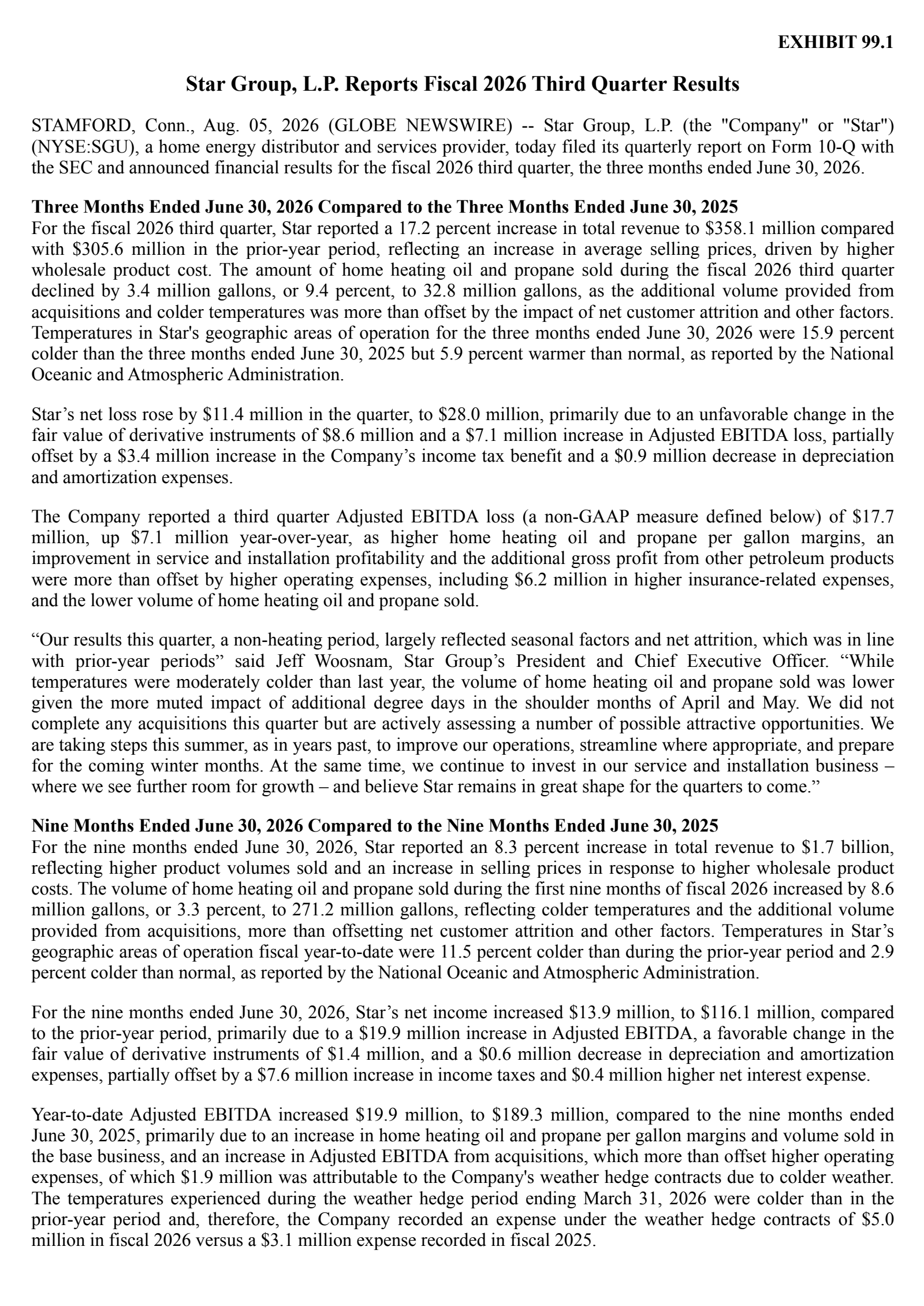 Star Group's Q3 2026 Press Release