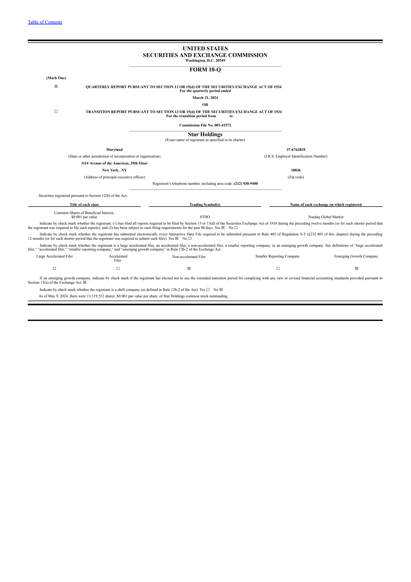 Star's Q1 2024 Quarterly Report