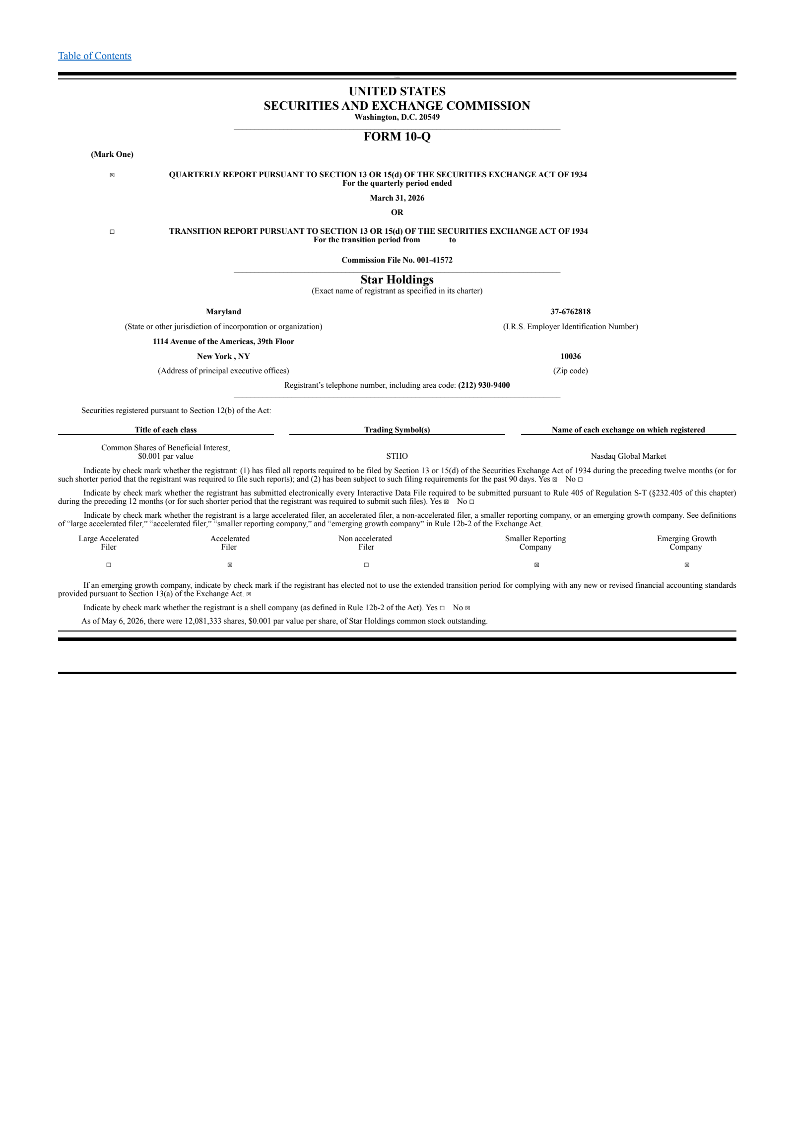 Star's Q1 2026 Quarterly report