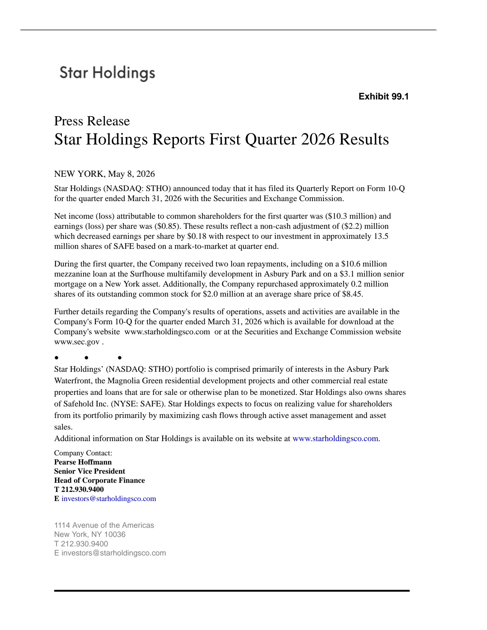Star's Q1 2026 Press Release