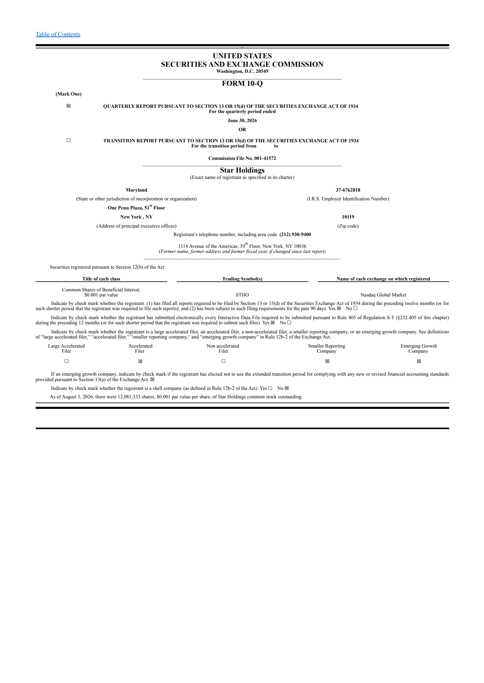 Star's Q2 2026 Quarterly report