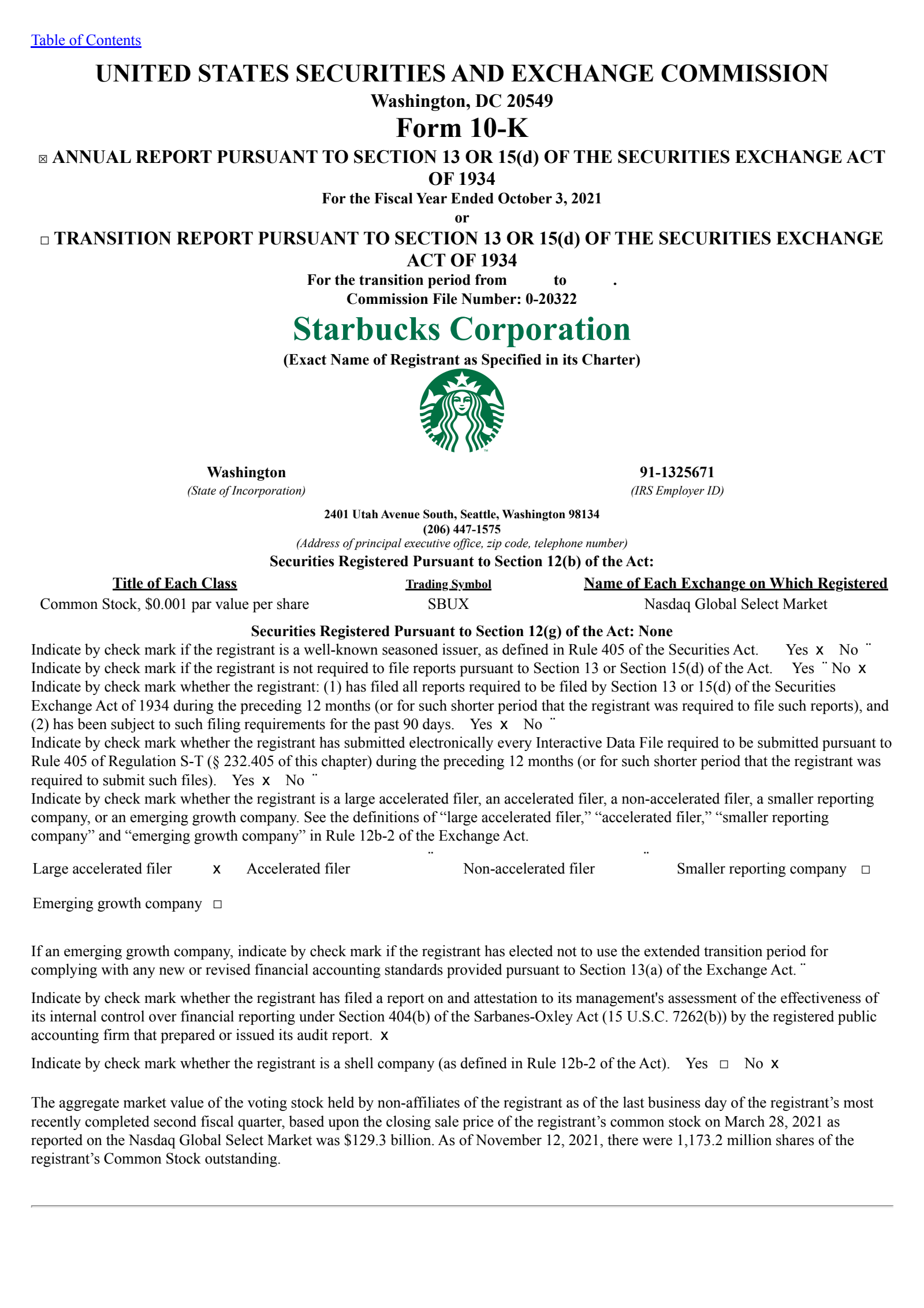Starbucks' Q4 2021 Annual report
