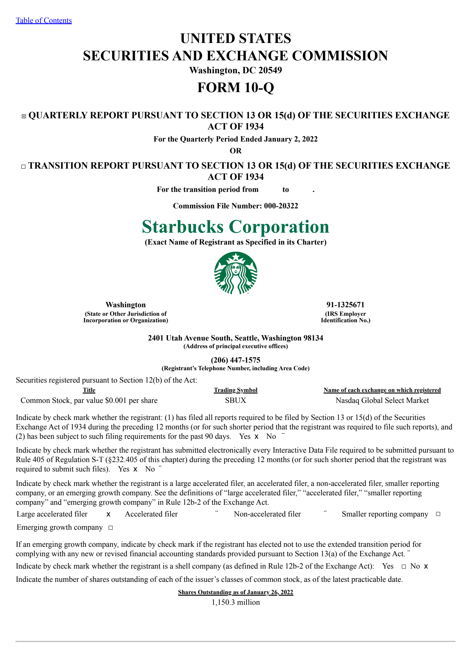 Starbucks' Q1 2022 Quarterly report
