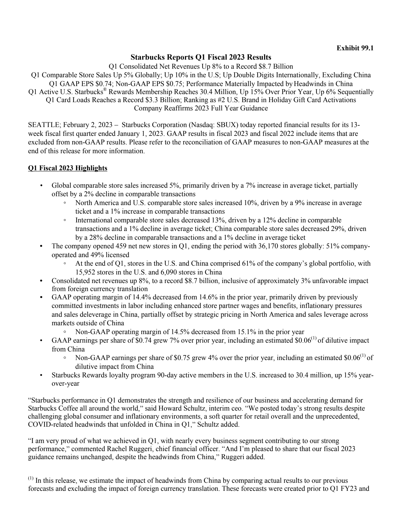 Starbucks' Q1 2023 Press Release