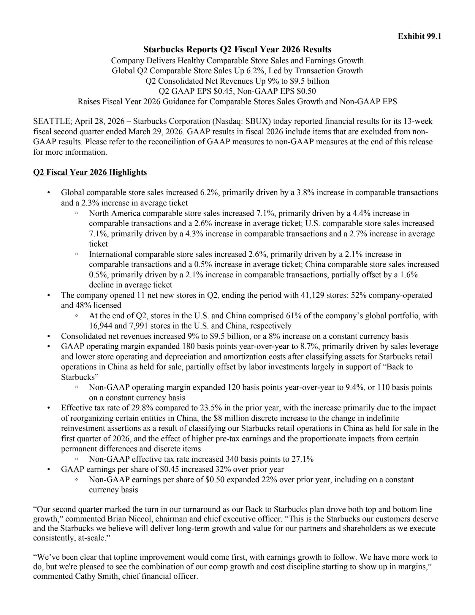 Starbucks' Q2 2026 Press Release