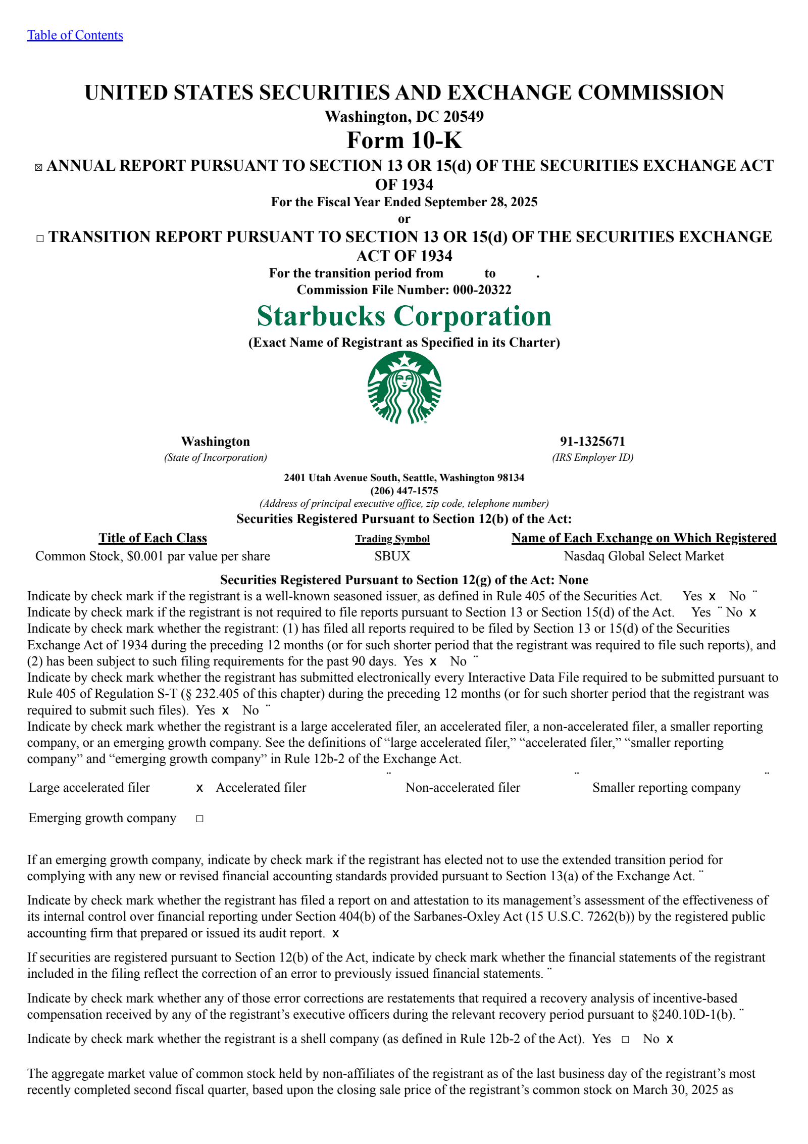 Starbucks' Q4 2025 Annual Report