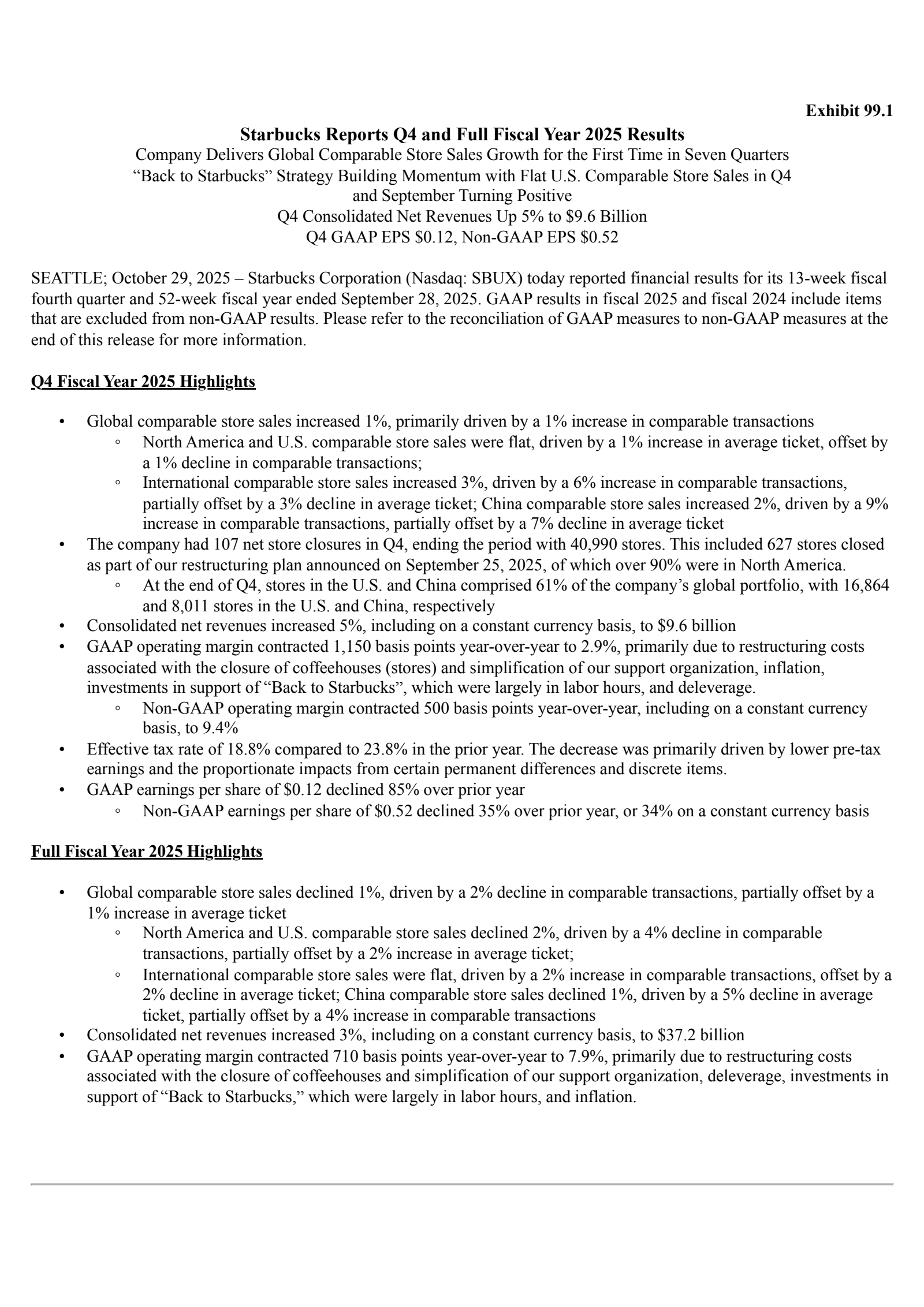 Starbucks' Q4 2025 Earnings Release