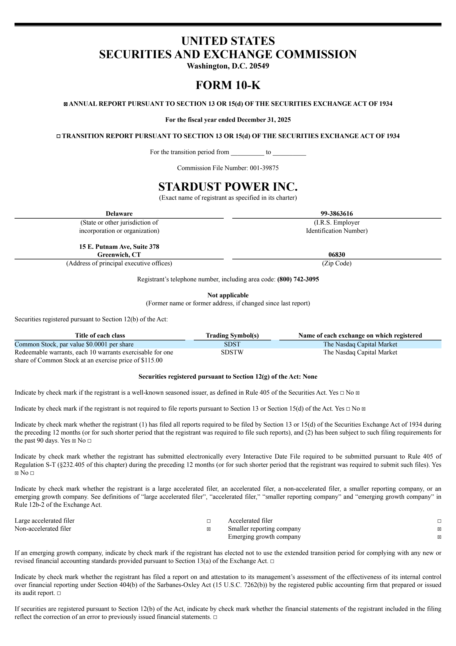 Stardust Power's Q4 2025 Annual report