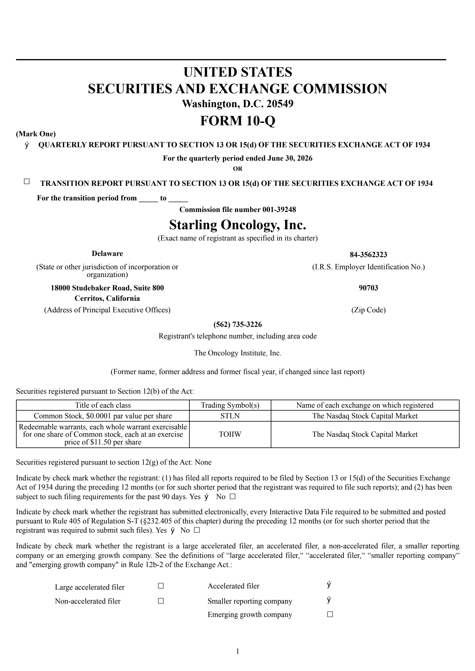 Oncology Institute's Q2 2026 Quarterly report