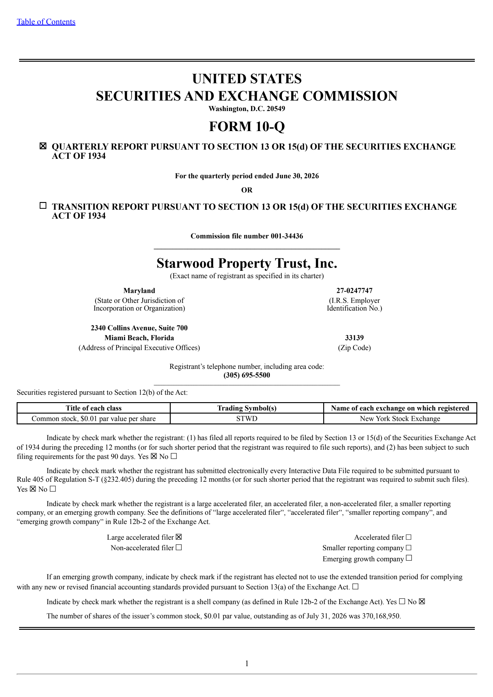 Starwood Property Trust's Q2 2026 Quarterly report