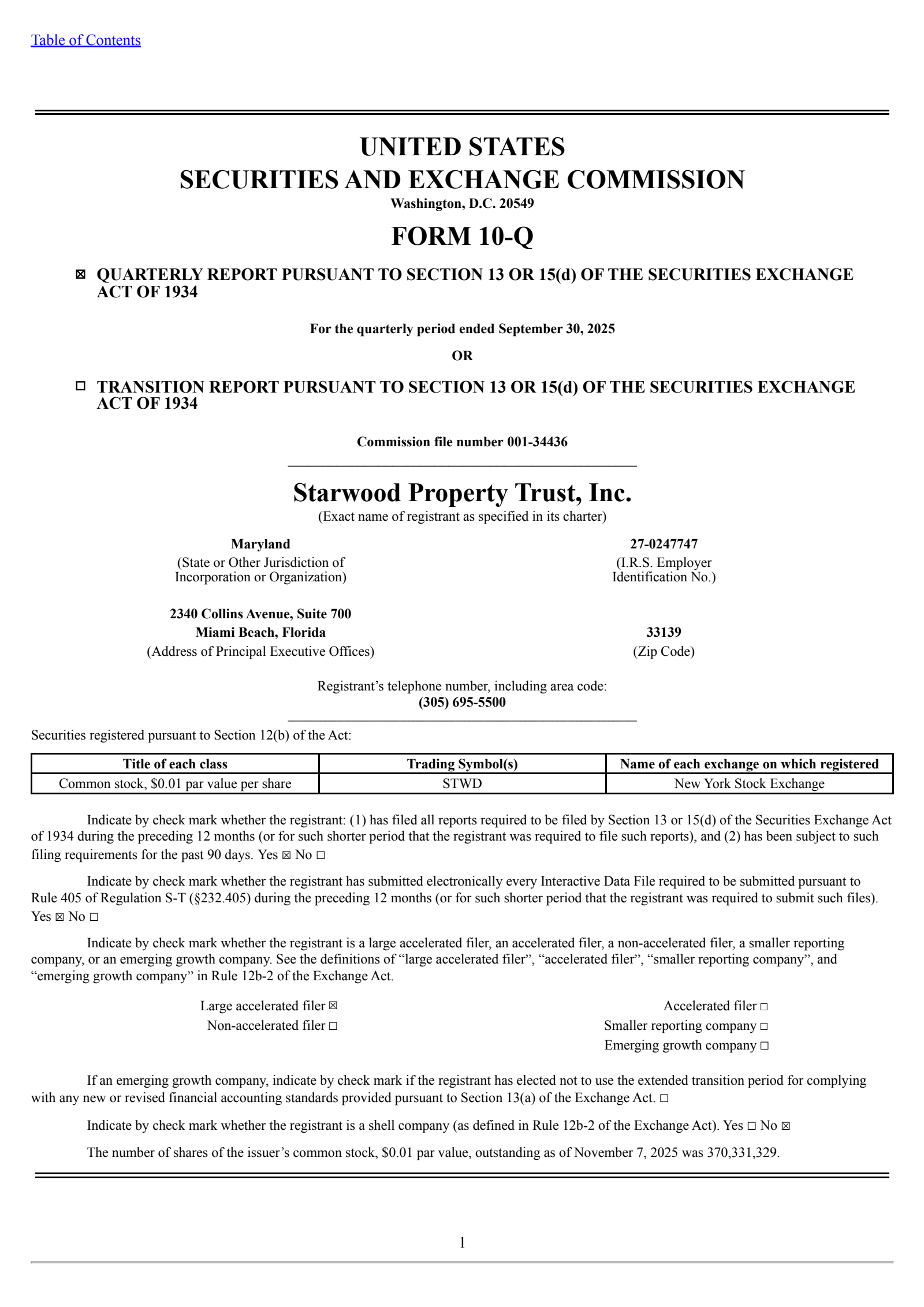 Starwood Property Trust's Q3 2025 Quarterly Report