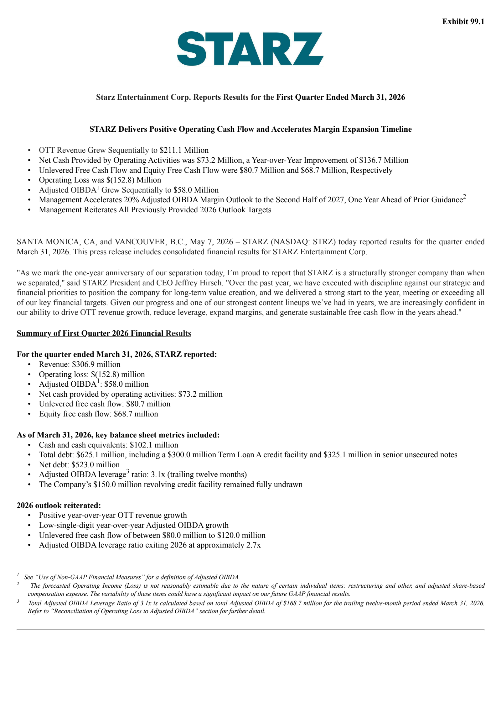Starz Entertainment's Q1 2027 Press Release