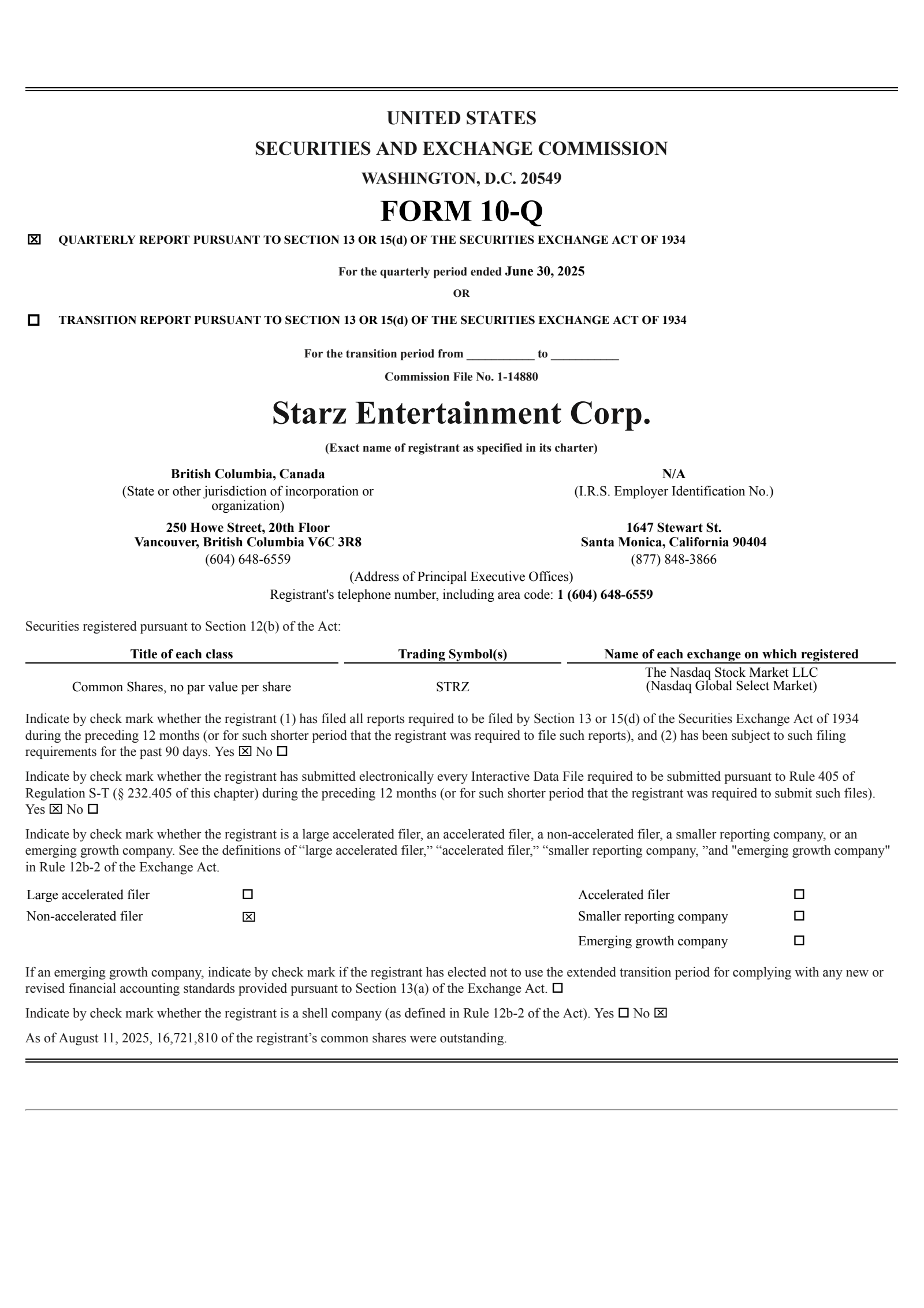 Starz Entertainment's Q2 2025 Quarterly Report