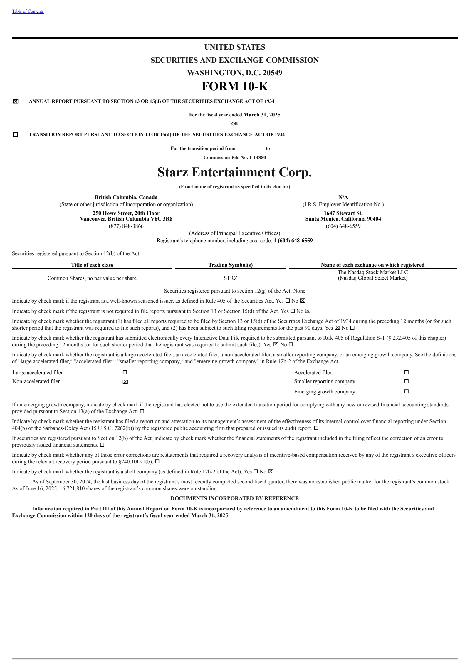 Starz Entertainment's Q4 2025 Annual Report