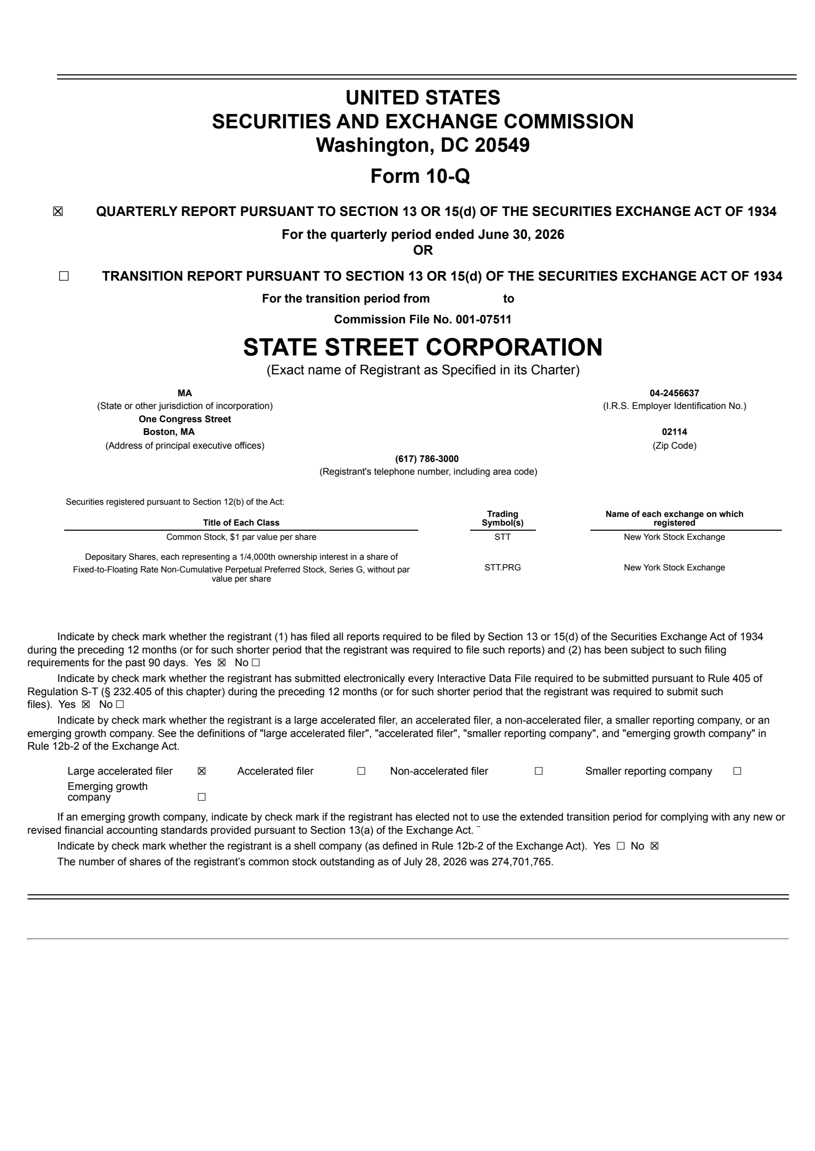 State Street's Q2 2026 Quarterly report