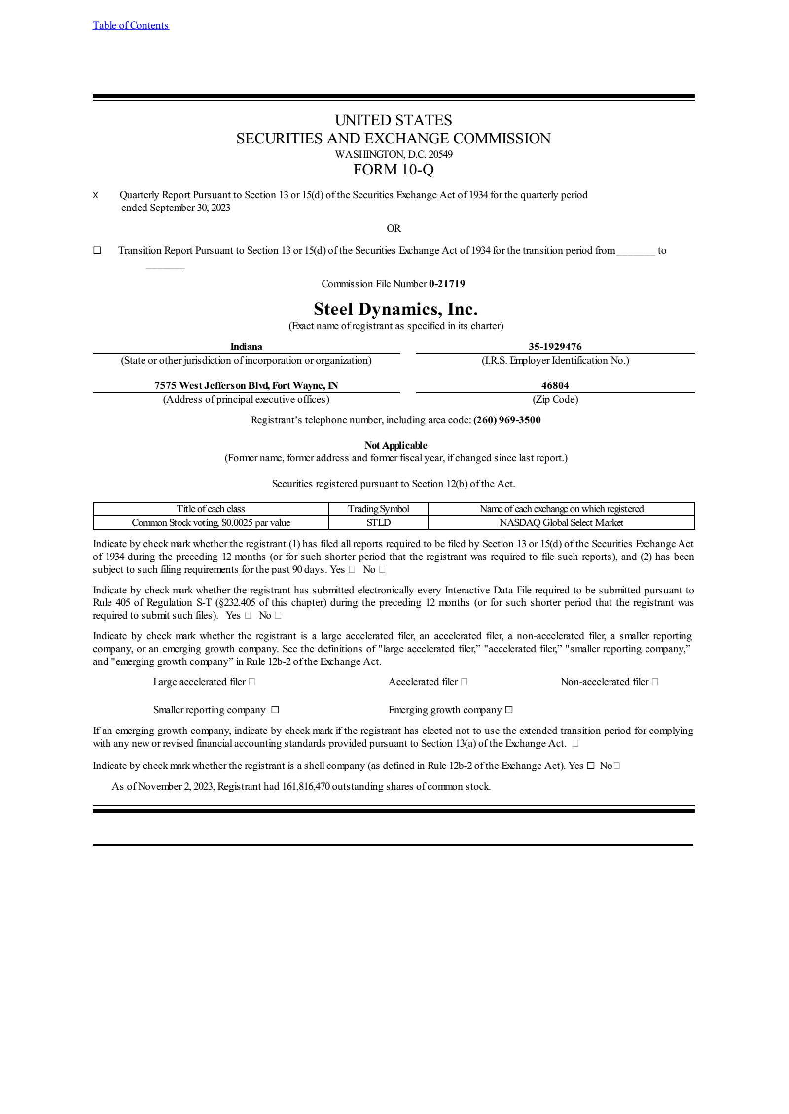 Steel Dynamics' Q3 2023 Quarterly Report