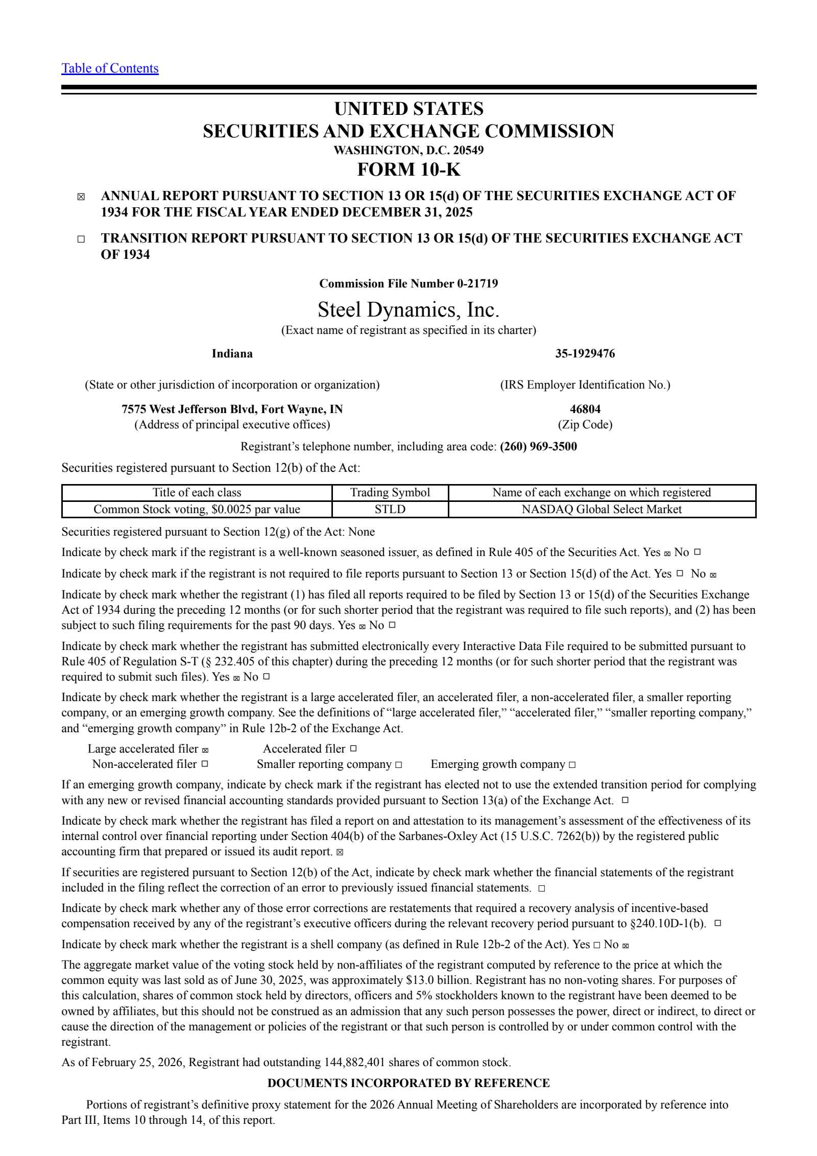 Steel Dynamics' Q4 2025 Annual report