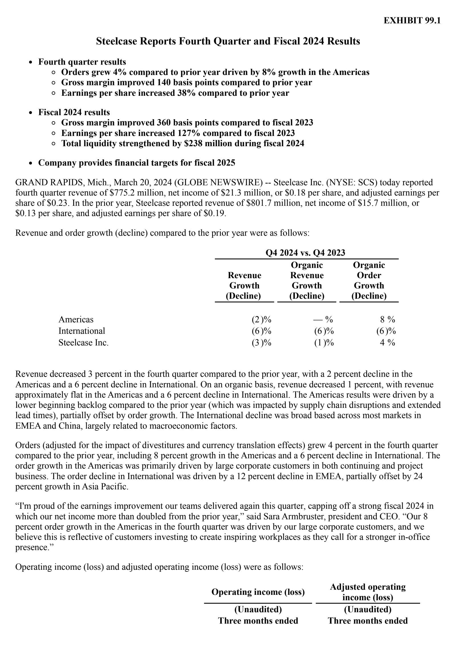 Steelcase's Q4 2024 Press Release