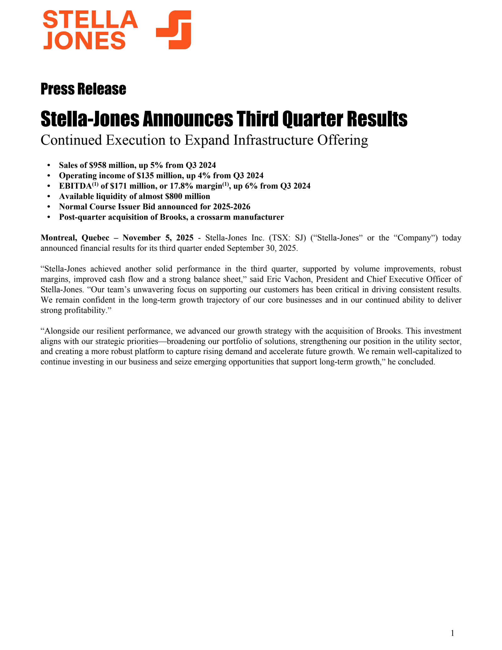 Stella-Jones' Q3 2025 Earnings Release
