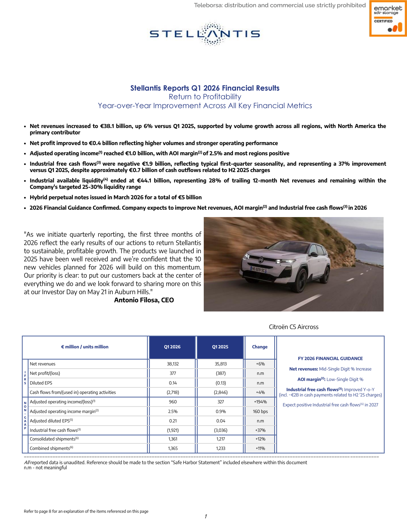 Stellantis' Q1 2026 Press Release