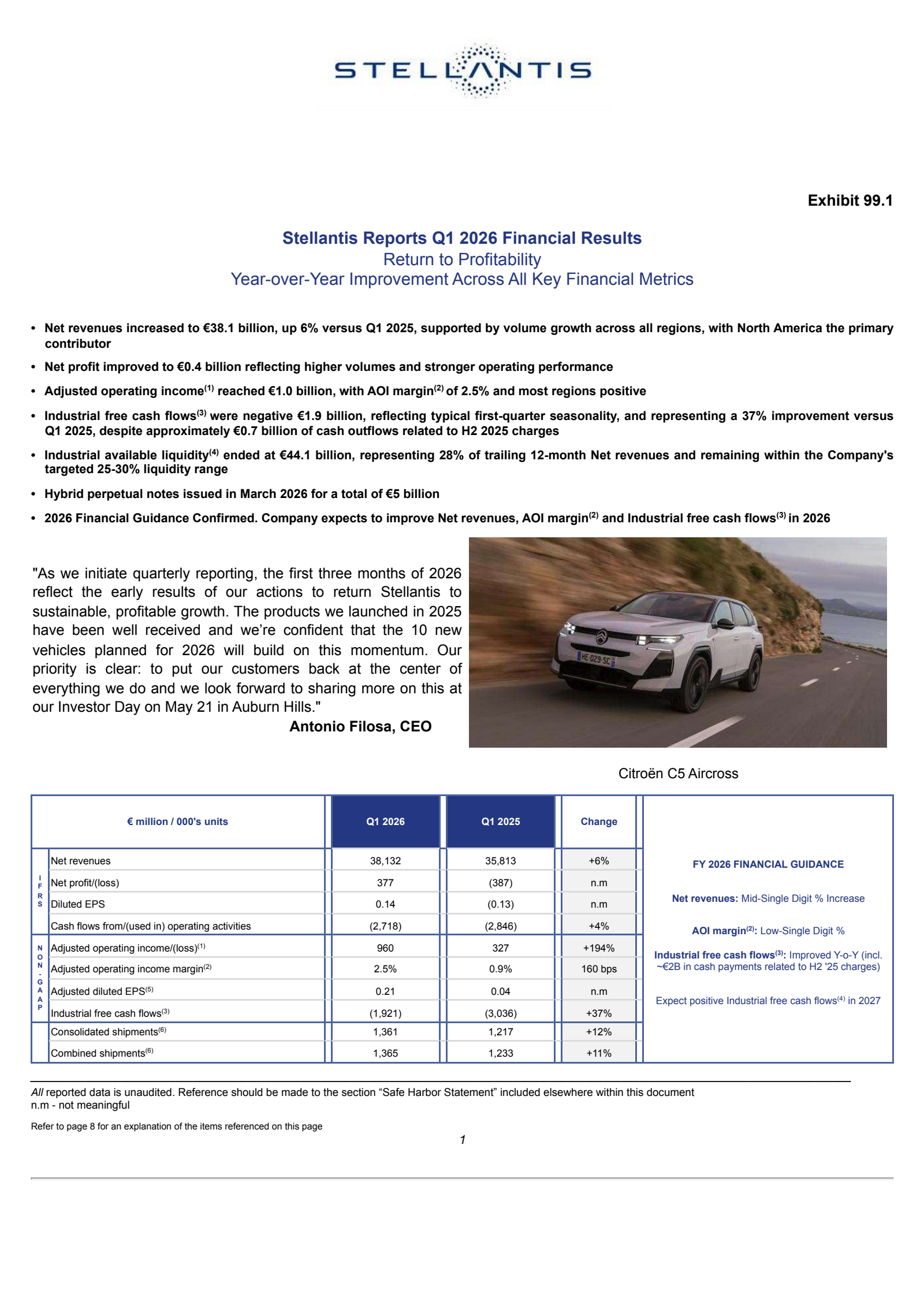 Stellantis' Q1 2026 Press Release
